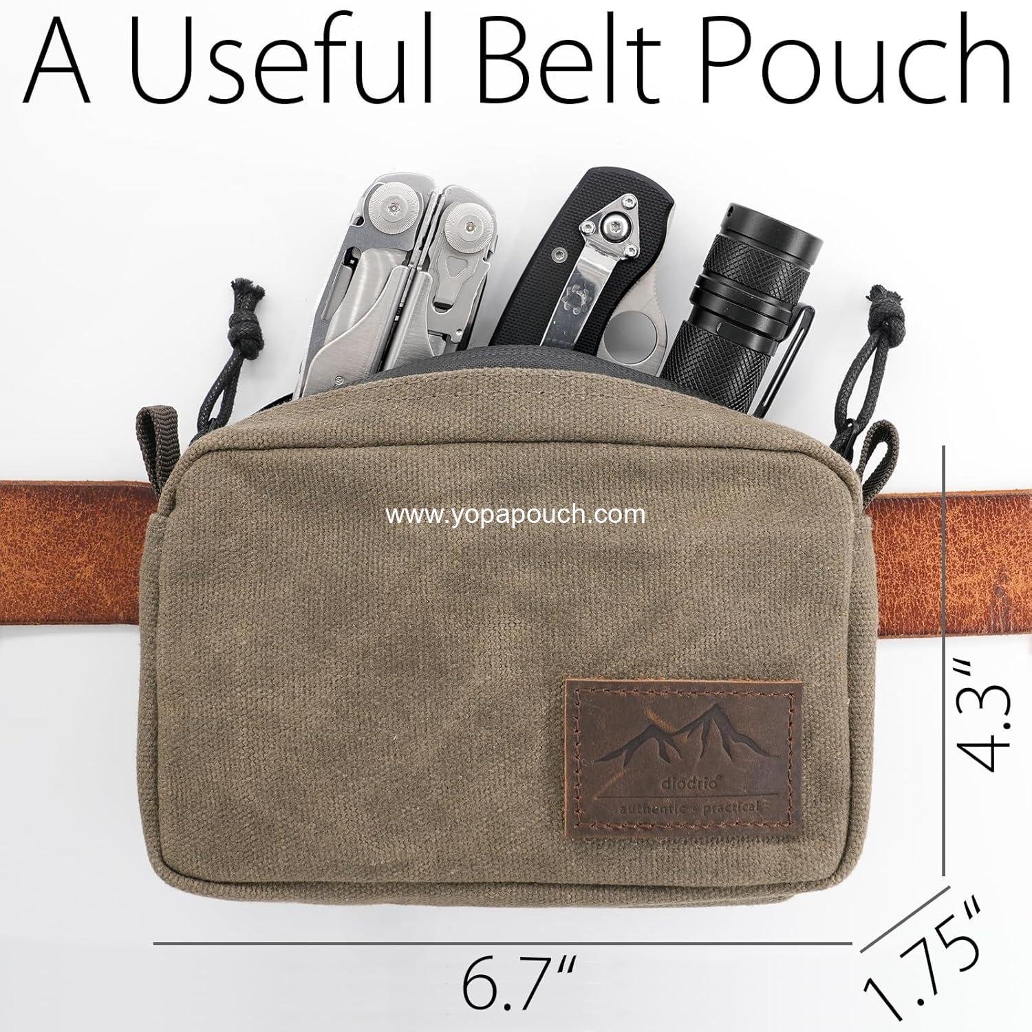 OEM Water-Resistant Belt Pouch for Men and Women with YKK Zippers, EDC Waist Pack for Hiking, Waxed Canvas, Olive - Supplier
