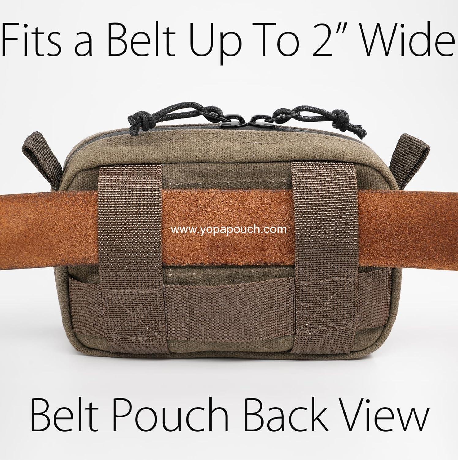 OEM Water-Resistant Belt Pouch for Men and Women with YKK Zippers, EDC Waist Pack for Hiking, Waxed Canvas, Olive - Supplier