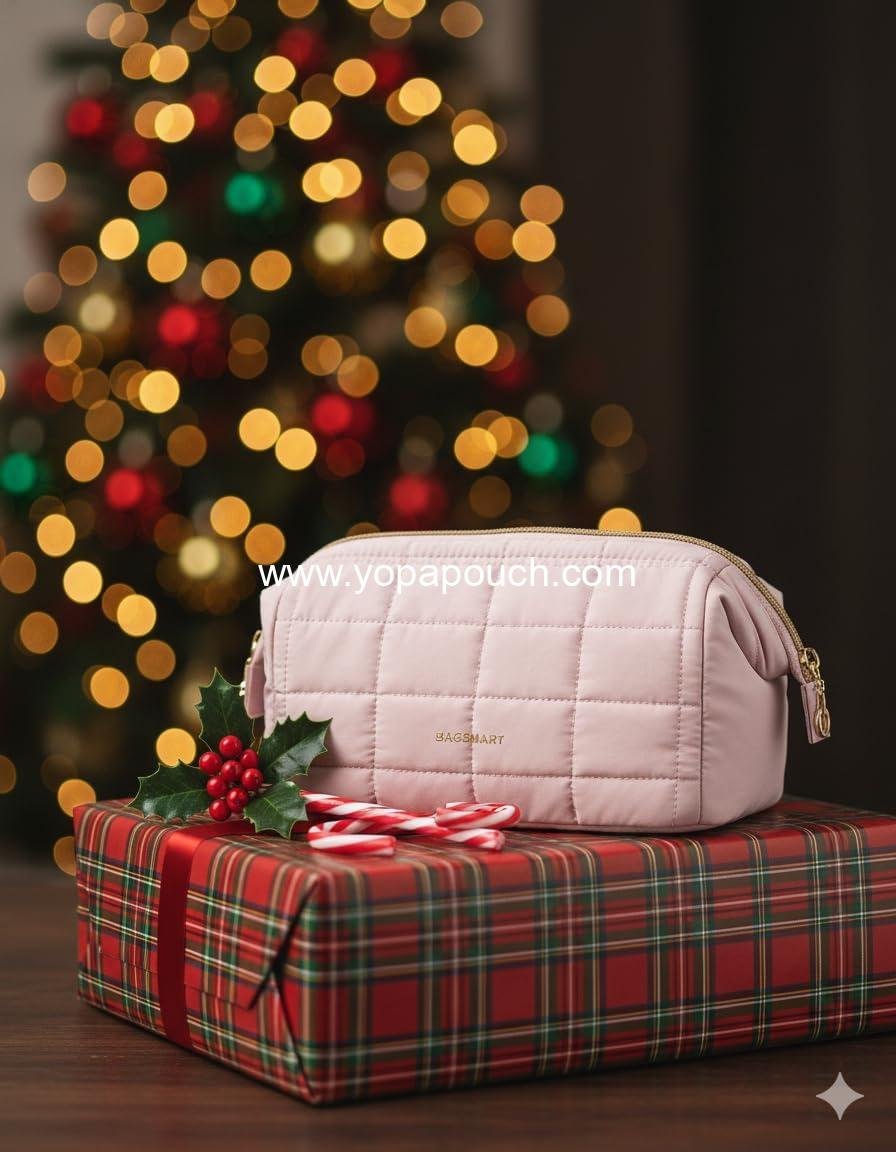 Wholesale Puffy Padded Makeup Bag Travel Toiletry Organizer for Women, Wide-Open Pouch for Travel Essentials, Pink, Factory