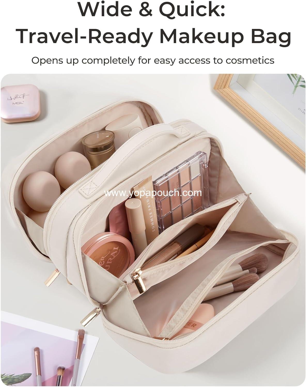 Wholesale Travel Makeup Bag with Multiple Compartments, Durable and Compact Cosmetic Organizer for Women - Beige Supplier