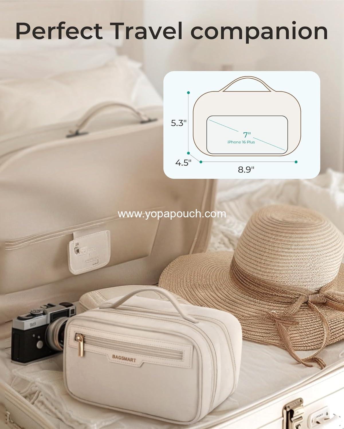 Wholesale Travel Makeup Bag with Multiple Compartments, Durable and Compact Cosmetic Organizer for Women - Beige Supplier