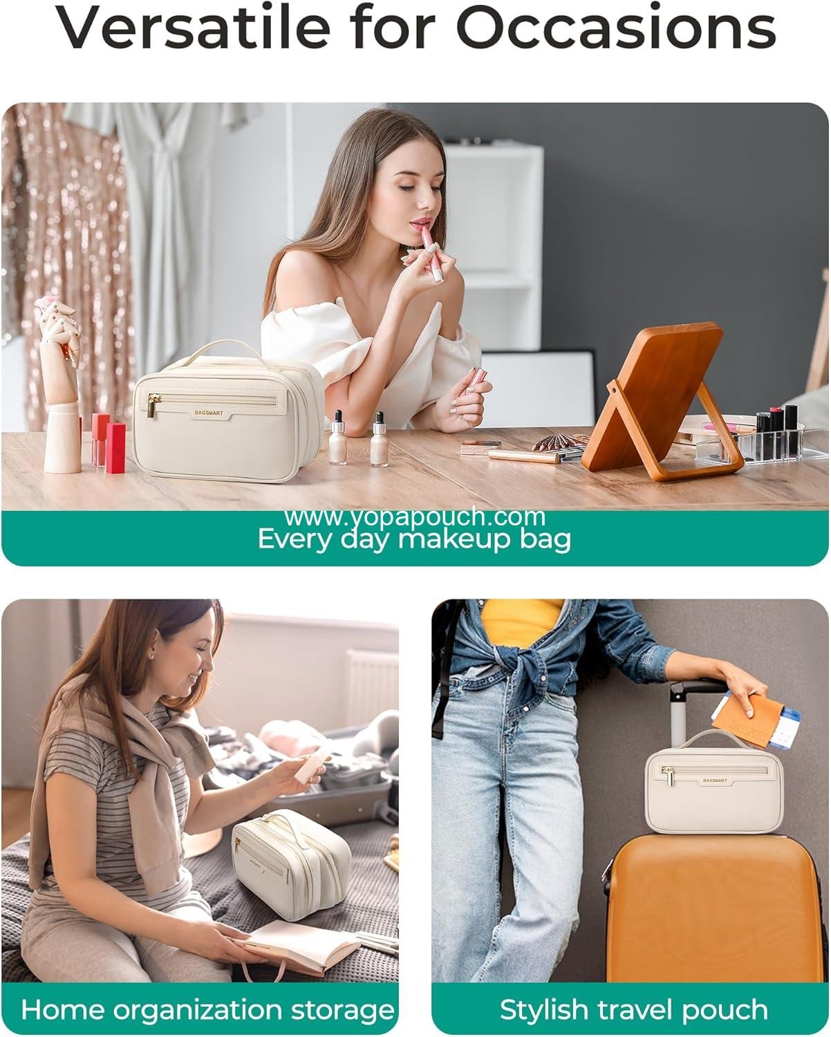 Wholesale Travel Makeup Bag with Multiple Compartments, Durable and Compact Cosmetic Organizer for Women - Beige Supplier