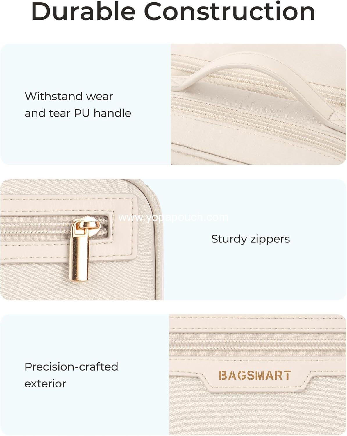 Wholesale Travel Makeup Bag with Multiple Compartments, Durable and Compact Cosmetic Organizer for Women - Beige Supplier