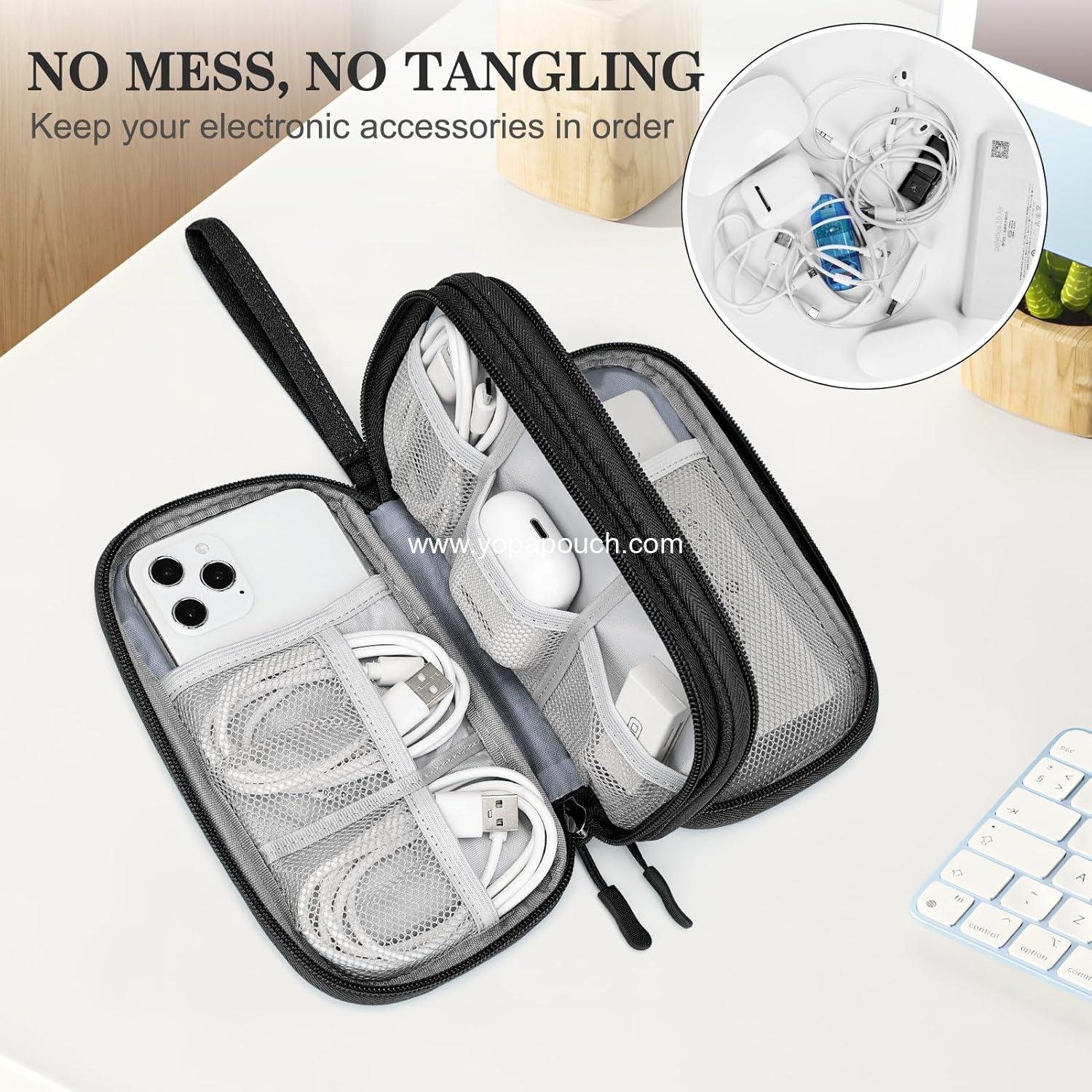 Wholesale Travel Cable Organizer Pouch for Electronic Accessories, Portable Waterproof Double-Layer Storage Bag for Cord, Charger, Phone, Earphones - Black Manufacturer Wholesale Travel Cable Organizer Pouch for Electronic Accessories, Portable Waterproof Double-Layer Storage Bag for Cord, Charger, Phone, Earphones - Black Manufacturer