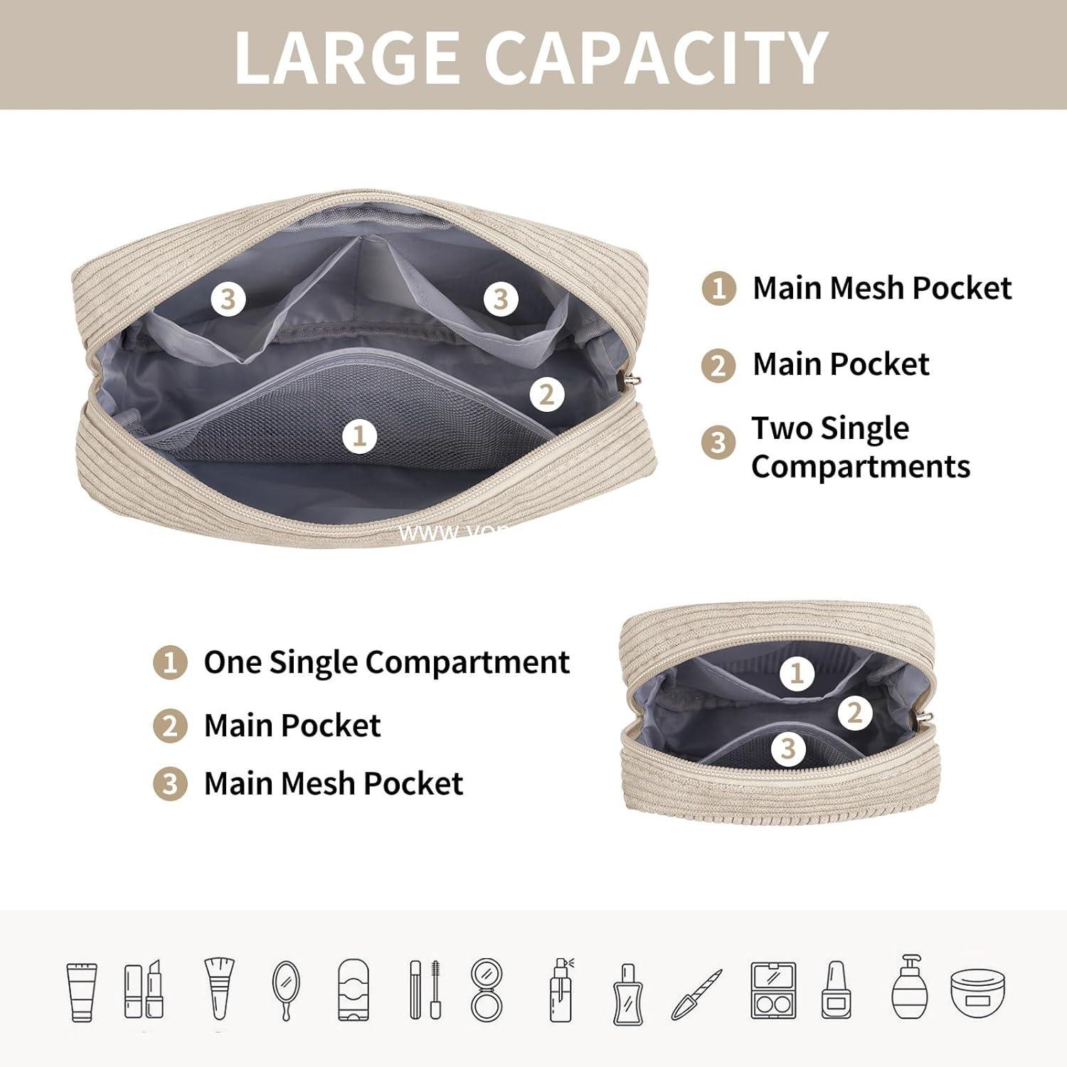 Wholesale Mini Cosmetics Bag - Cute Corduroy Makeup Pouch for Women with Slip-in Pockets - Factory