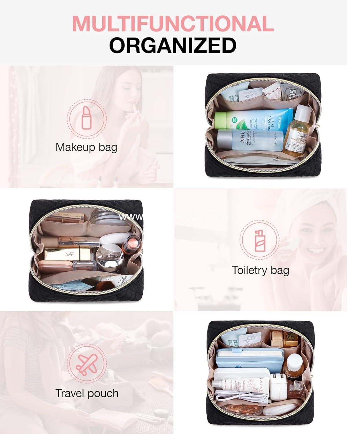 Wholesale Small Makeup Bag, Travel Cosmetic Pouch, Water-Resistant Toiletry Organizer for Women, Black, OEM Wholesale Small Makeup Bag, Travel Cosmetic Pouch, Water-Resistant Toiletry Organizer for Women, Black, OEM