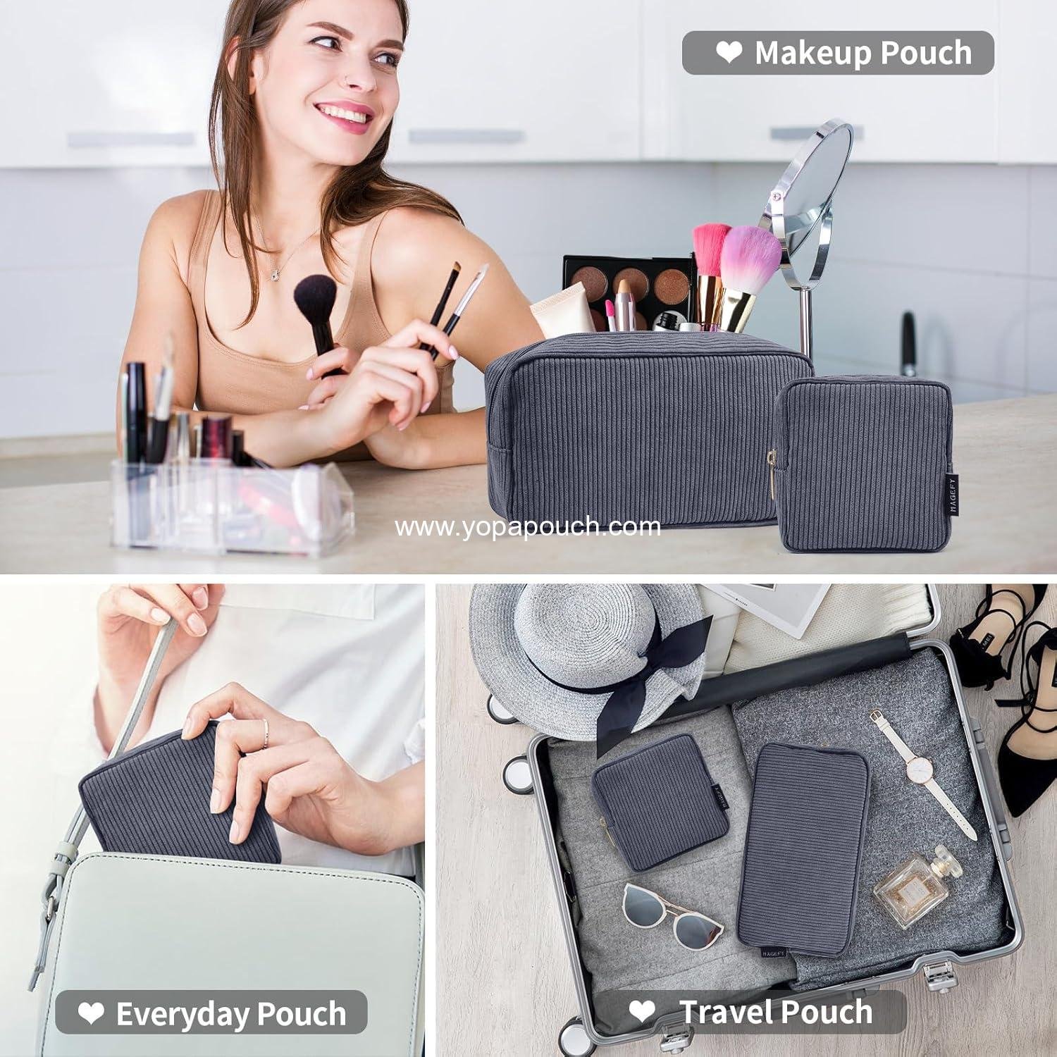 Wholesale Mini Cosmetics Bag - Cute Corduroy Makeup Pouch for Women with Slip-in Pockets, 5x7 inches, Supplier