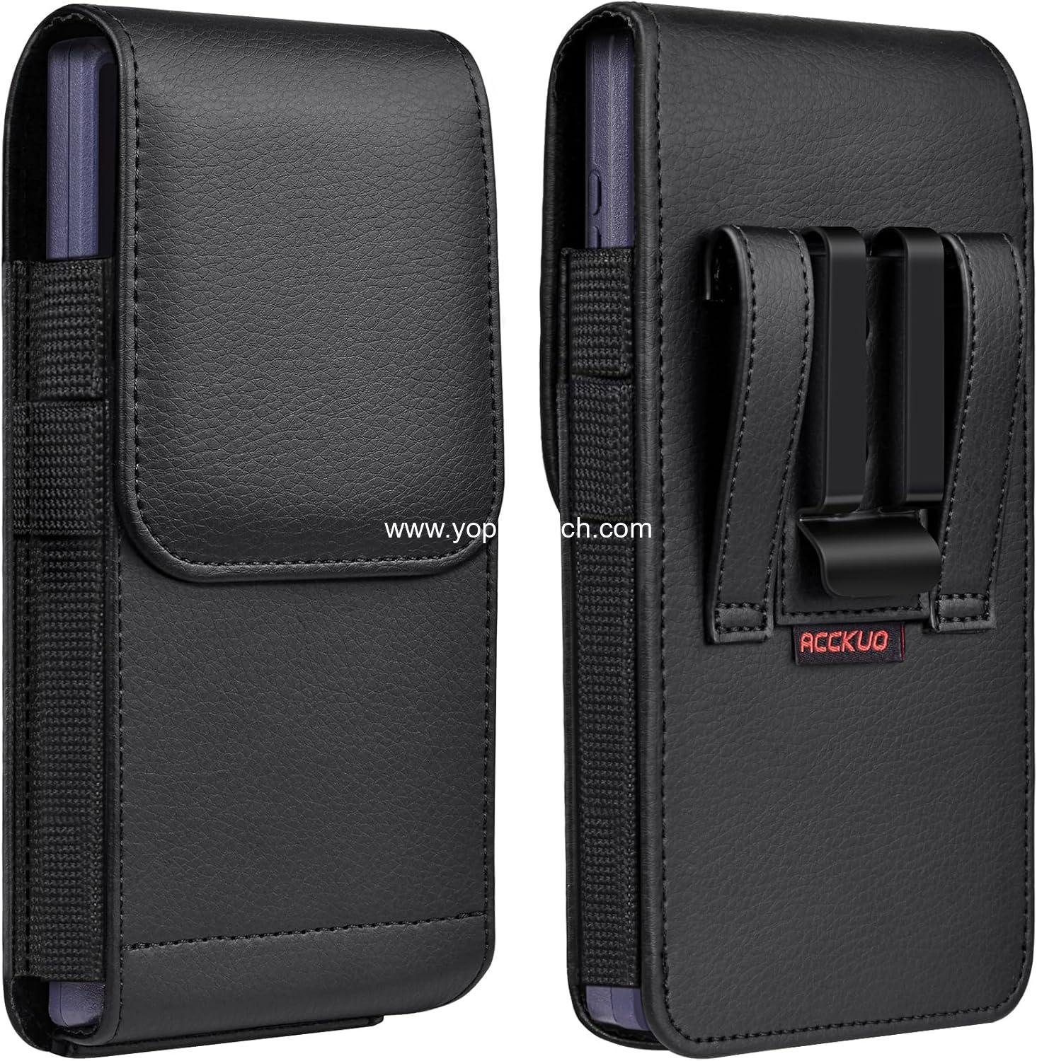 Leather Phone Holster with Strong Metal Belt Clip and Magnetic Closure Compatible with iPhone 16/15/14/13/12 Pro Max, Galaxy S25/S24/S23/S22 Plus & FE, L-Black