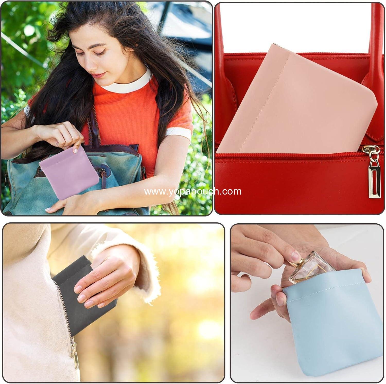 Wholesale 4pcs Lambskin Pocket Cosmetic Bag Waterproof Portable No Zipper Self-Closing Mini Makeup Pouch for Women Travel Storage for Cosmetics Headphones Jewelry Supplier