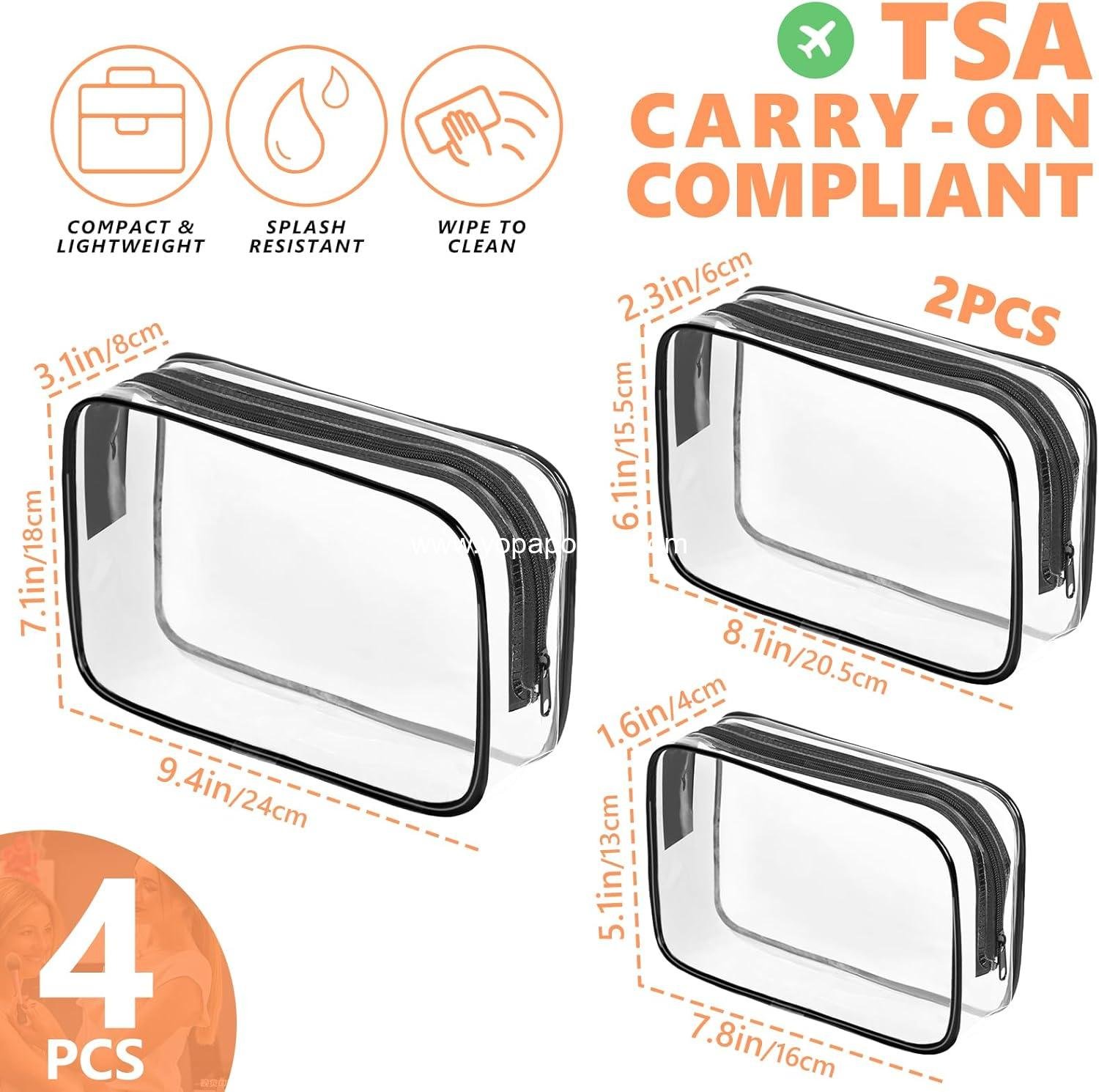 Wholesale Clear Makeup Bag, Portable Travel Toiletry Bag with Zipper, TSA Approved Organizer, PVC Cosmetic Pouch for Airport Compliance, Supplier