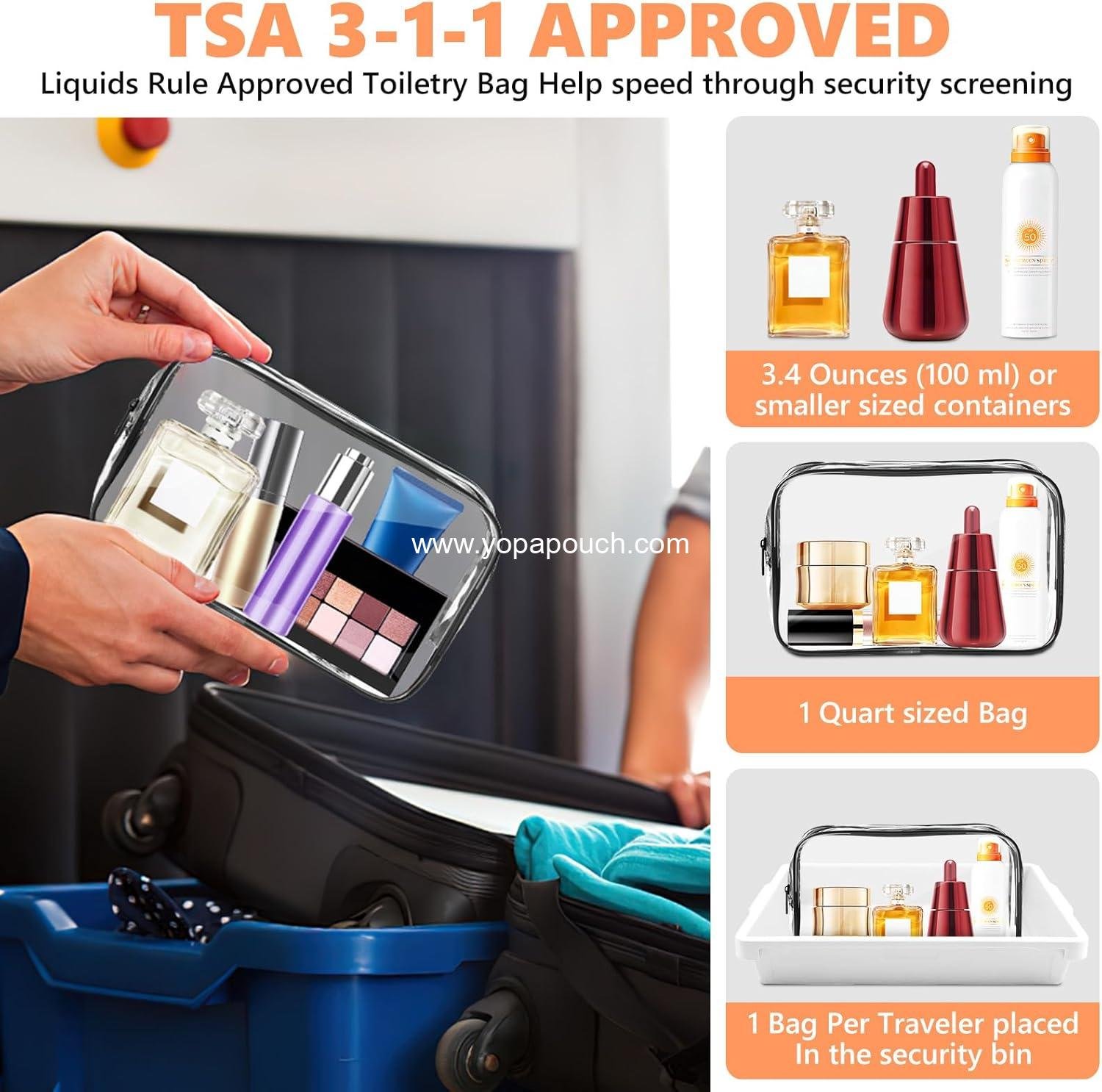 Wholesale Clear Makeup Bag, Portable Travel Toiletry Bag with Zipper, TSA Approved Organizer, PVC Cosmetic Pouch for Airport Compliance, Supplier