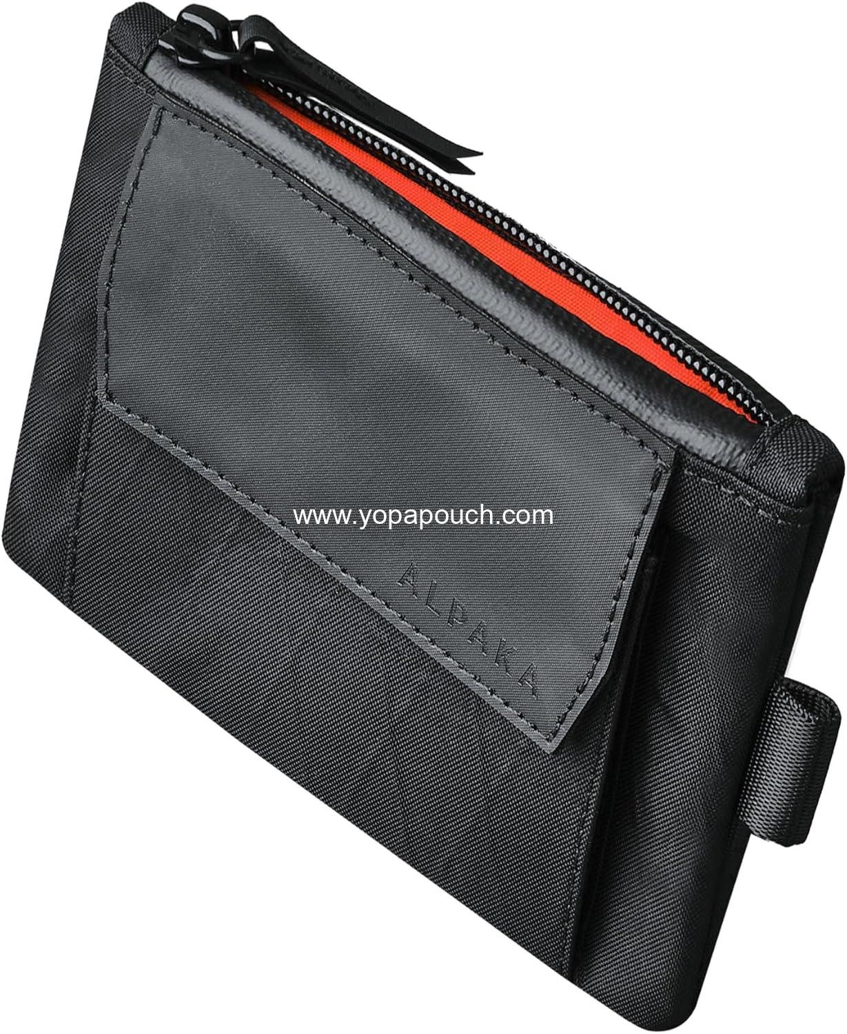 ALPAKA Zip Pouch Coin - Compact EDC Card Holder and Cash Wallet - RFID Blocking Minimalist Travel Wallet - Weatherproof Black X-Pac VX21 Fabric