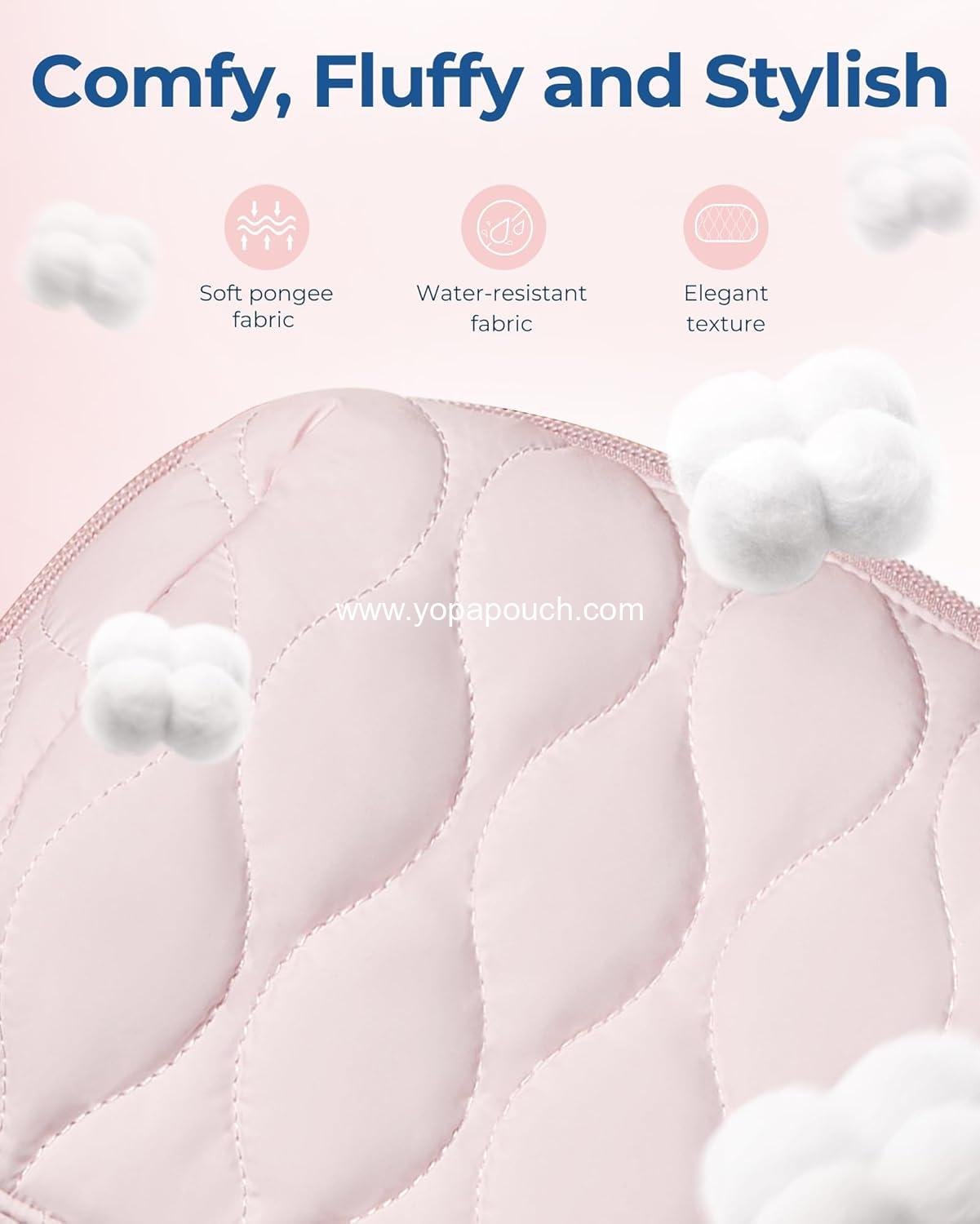 Wholesale Puffy Padded Makeup Bag, Travel Cosmetic Organizer for Women, Wide-open Pouch Purse for Toiletries, Brushes, and Travel Essentials, Black Supplier