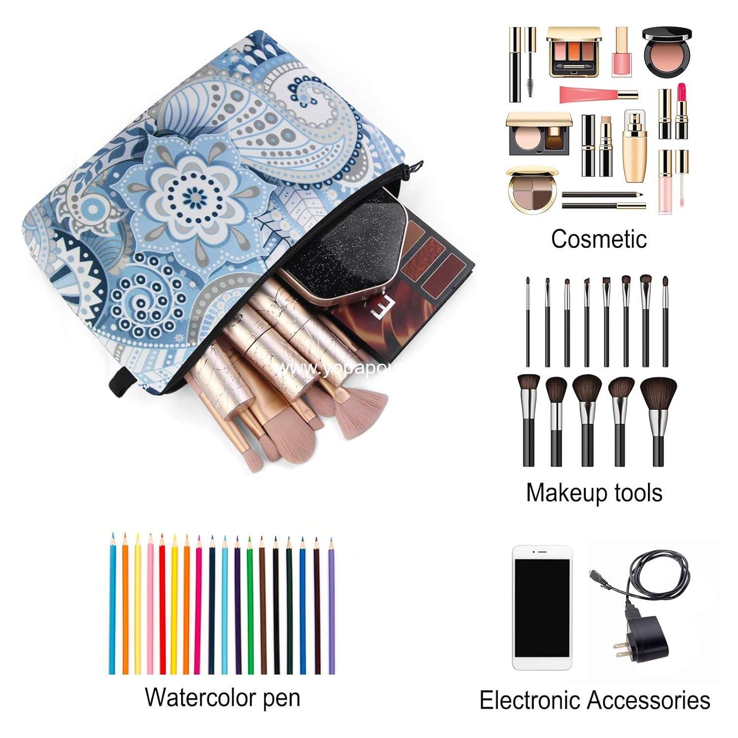 Wholesale Portable Travel Cosmetic Bag for Women - 6 Styles Flower Patterns Zipper Pouch with Black Zipper - Sloth Gifts Makeup Pouch (6 Packs) - OEM Supplier