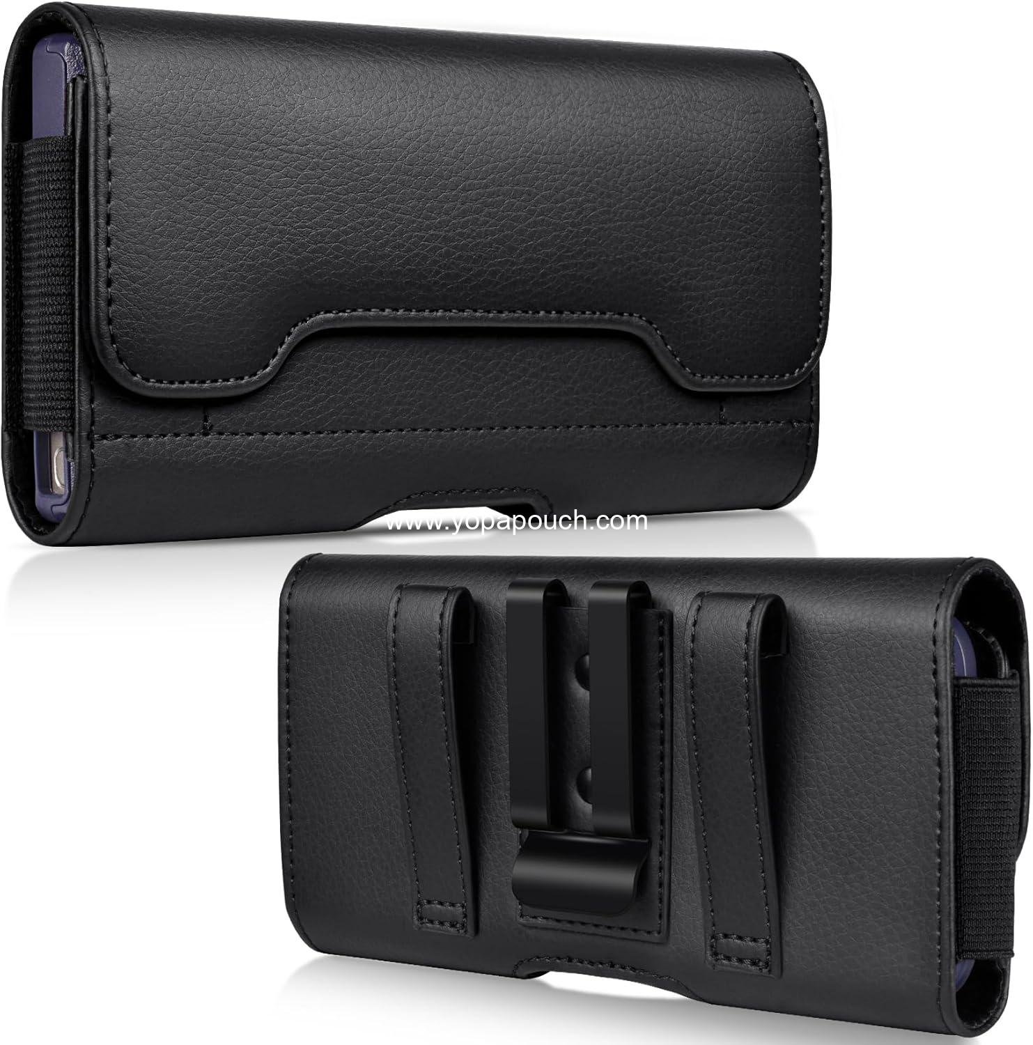 Leather Phone Holster with Strong Metal Belt Clip and Card Holder Compatible with iPhone 16/15/14/13/12 Pro Max, Galaxy S25/S24/S23/S22/S21/S20 Plus and FE for Everyday Protection, L-Black