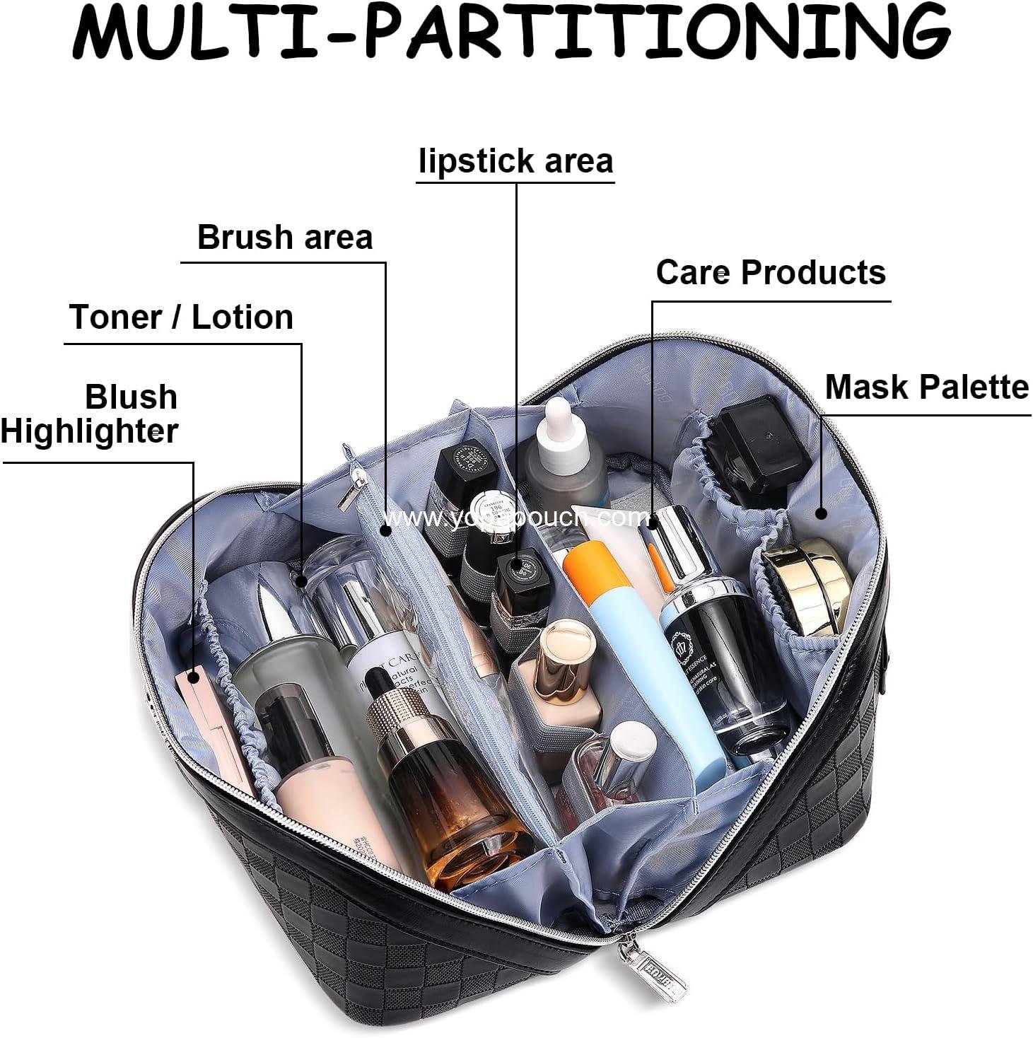 Wholesale Travel Makeup Bag Organizer Cosmetic Bag Set: 3 Pcs Makeup Bags for Women with Handle - Waterproof Vegan Leather Toiletry Pouches with Compartments (01-Black) Supplier