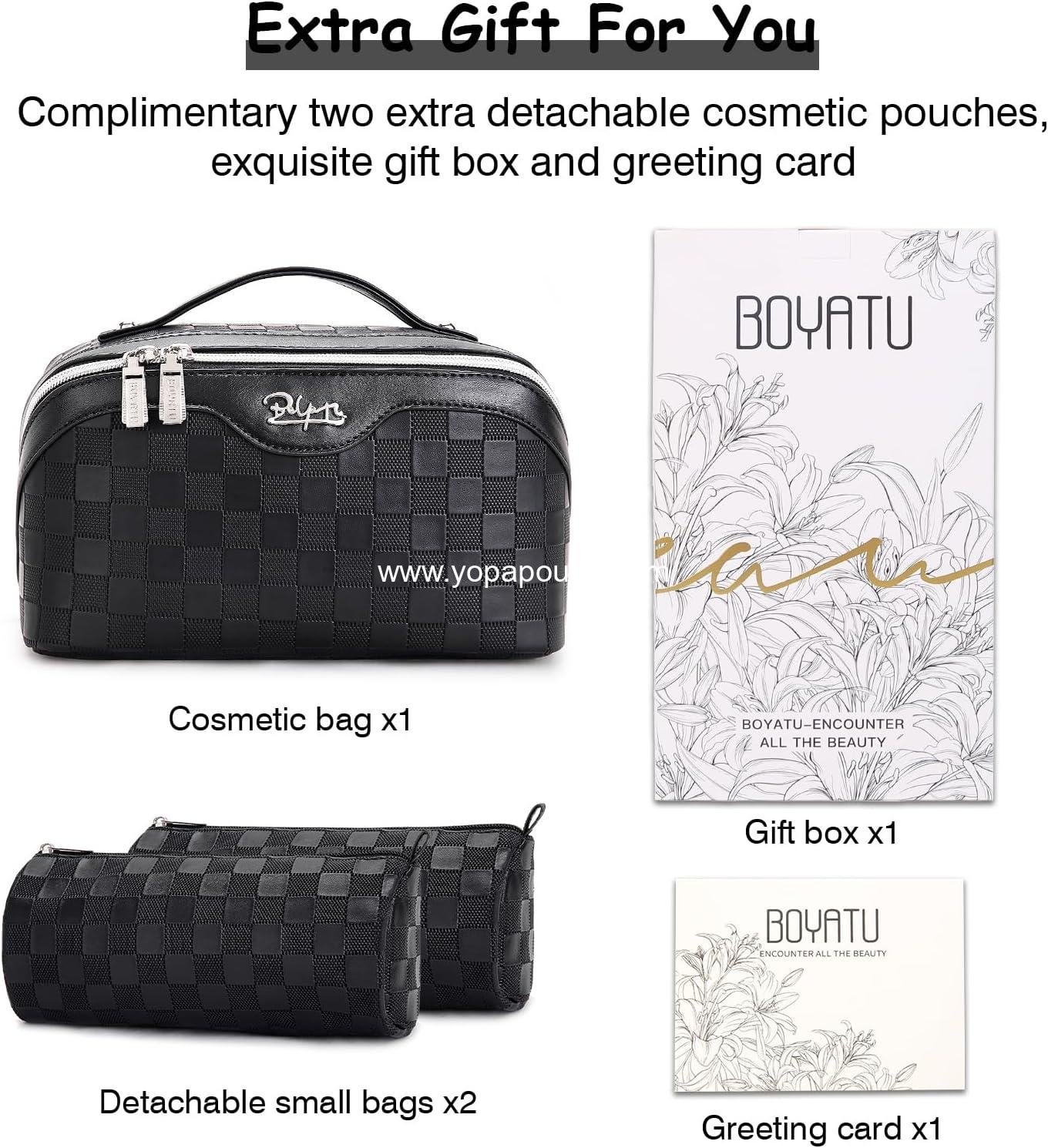 Wholesale Travel Makeup Bag Organizer Cosmetic Bag Set: 3 Pcs Makeup Bags for Women with Handle - Waterproof Vegan Leather Toiletry Pouches with Compartments (01-Black) Supplier