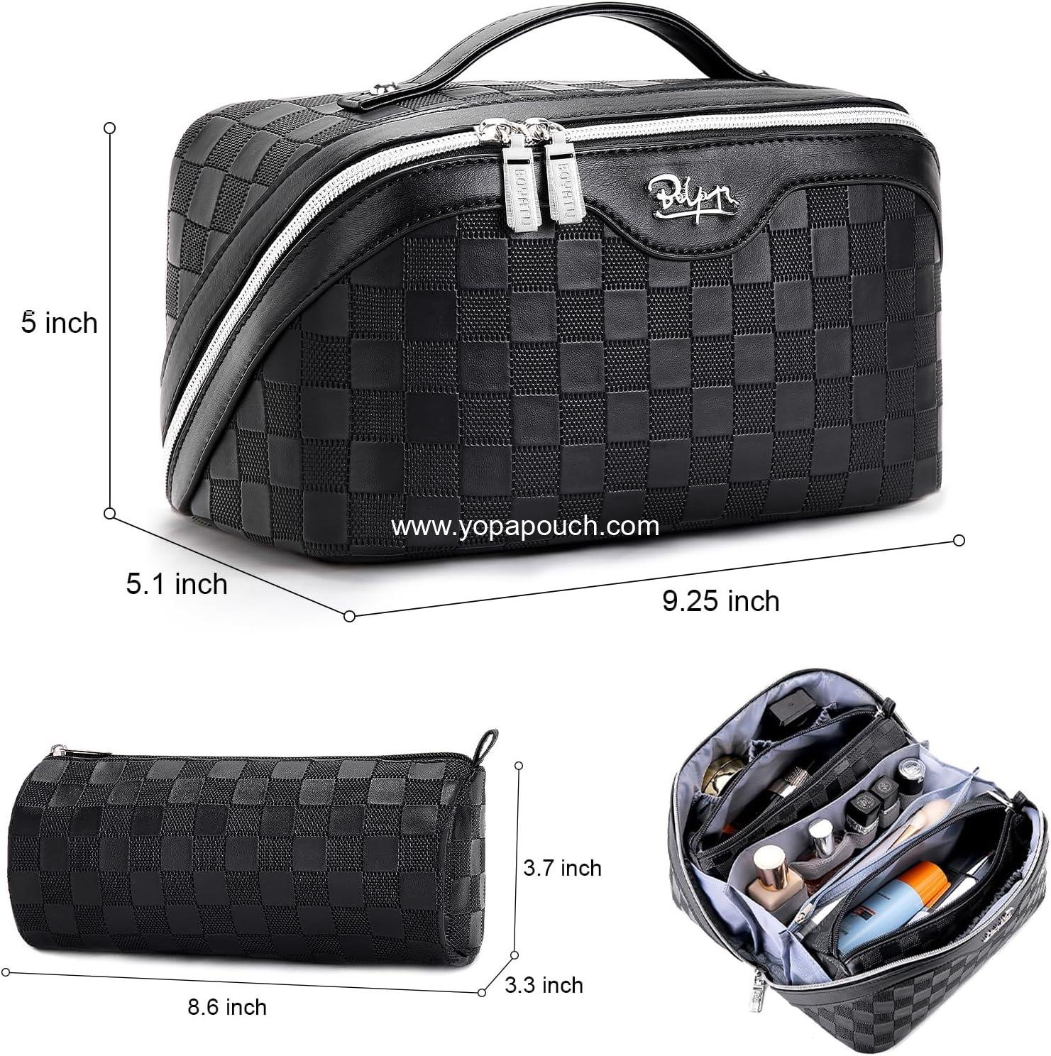 Wholesale Travel Makeup Bag Organizer Cosmetic Bag Set: 3 Pcs Makeup Bags for Women with Handle - Waterproof Vegan Leather Toiletry Pouches with Compartments (01-Black) Supplier