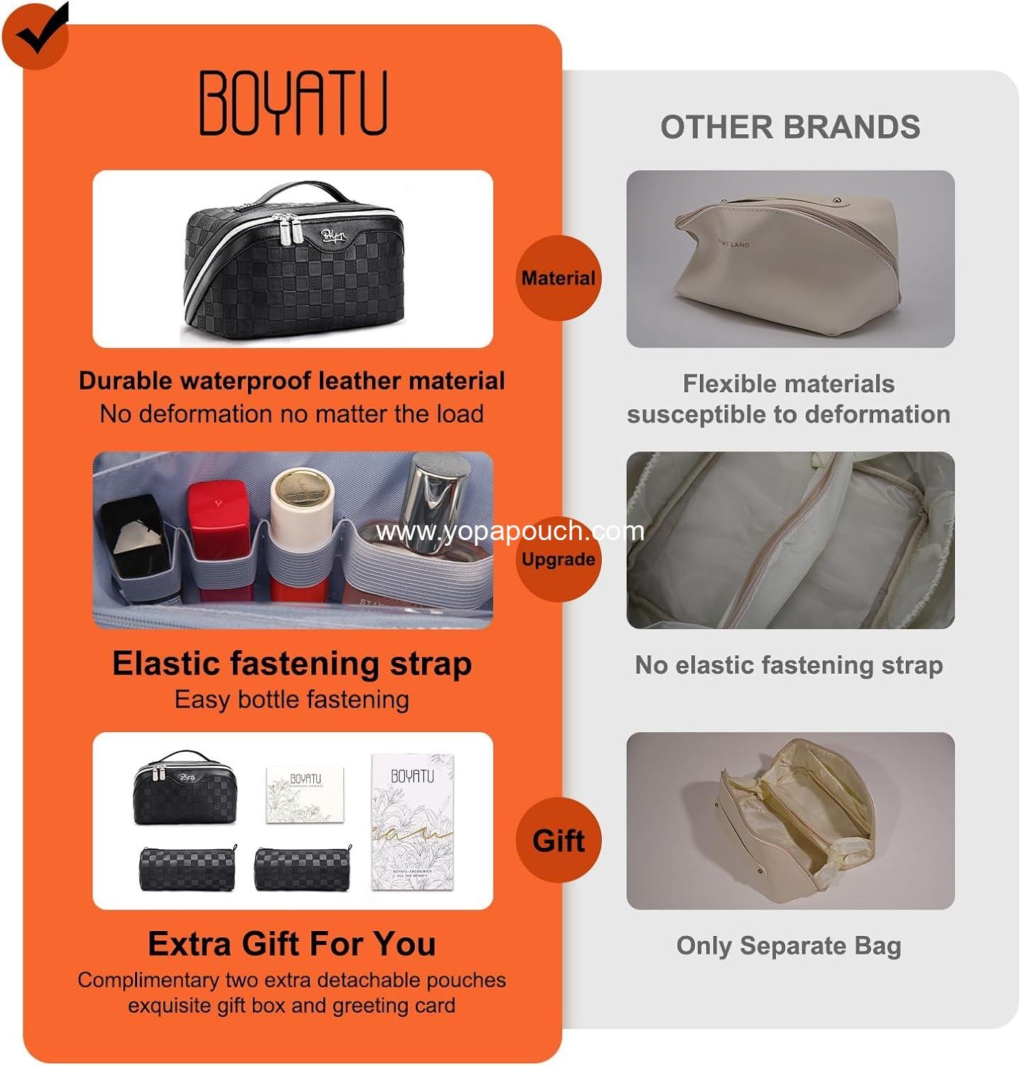 Wholesale Travel Makeup Bag Organizer Cosmetic Bag Set: 3 Pcs Makeup Bags for Women with Handle - Waterproof Vegan Leather Toiletry Pouches with Compartments (01-Black) Supplier