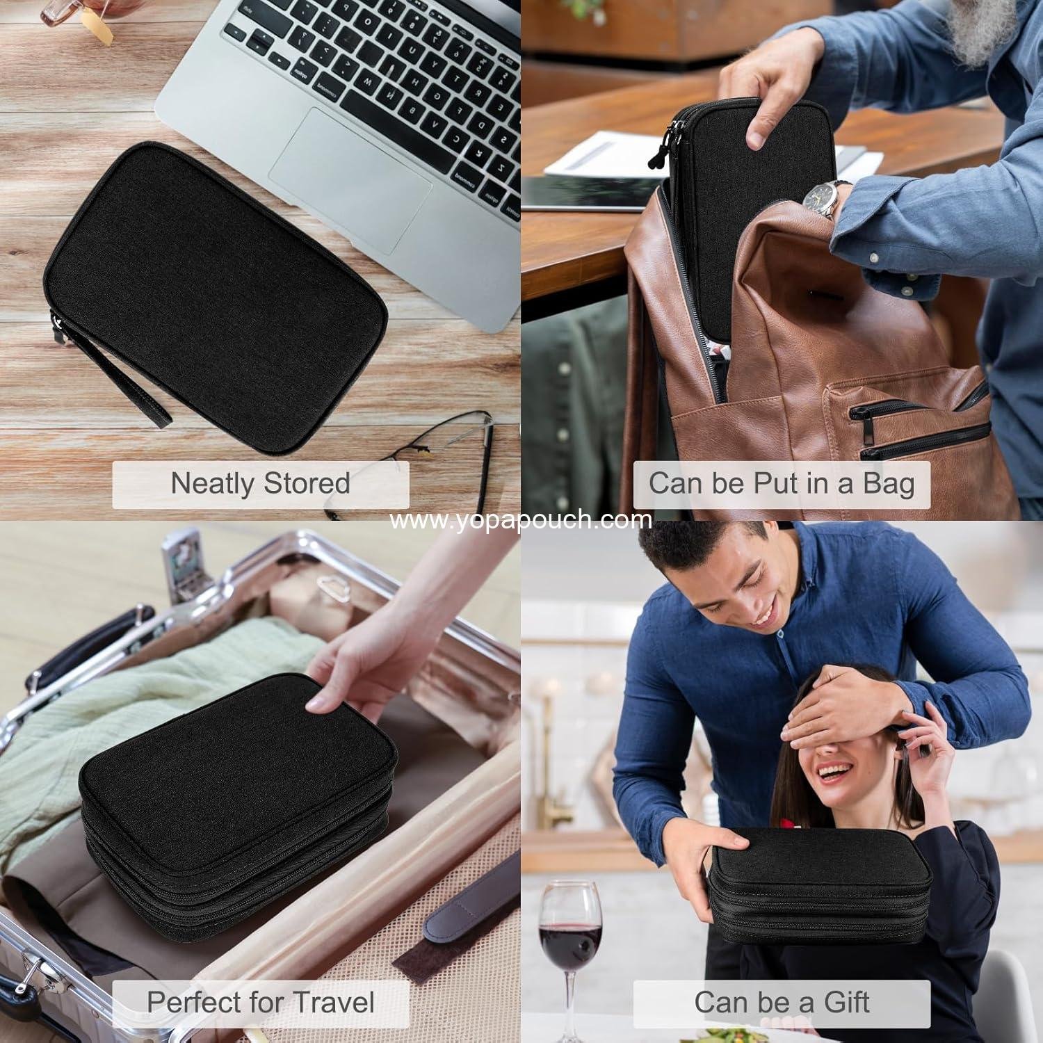 Wholesale Large Travel Cable Organizer Bag - Portable Waterproof Double Layer Electronic Accessories Storage Case for Cables, Chargers, and Phones - Black Supplier
