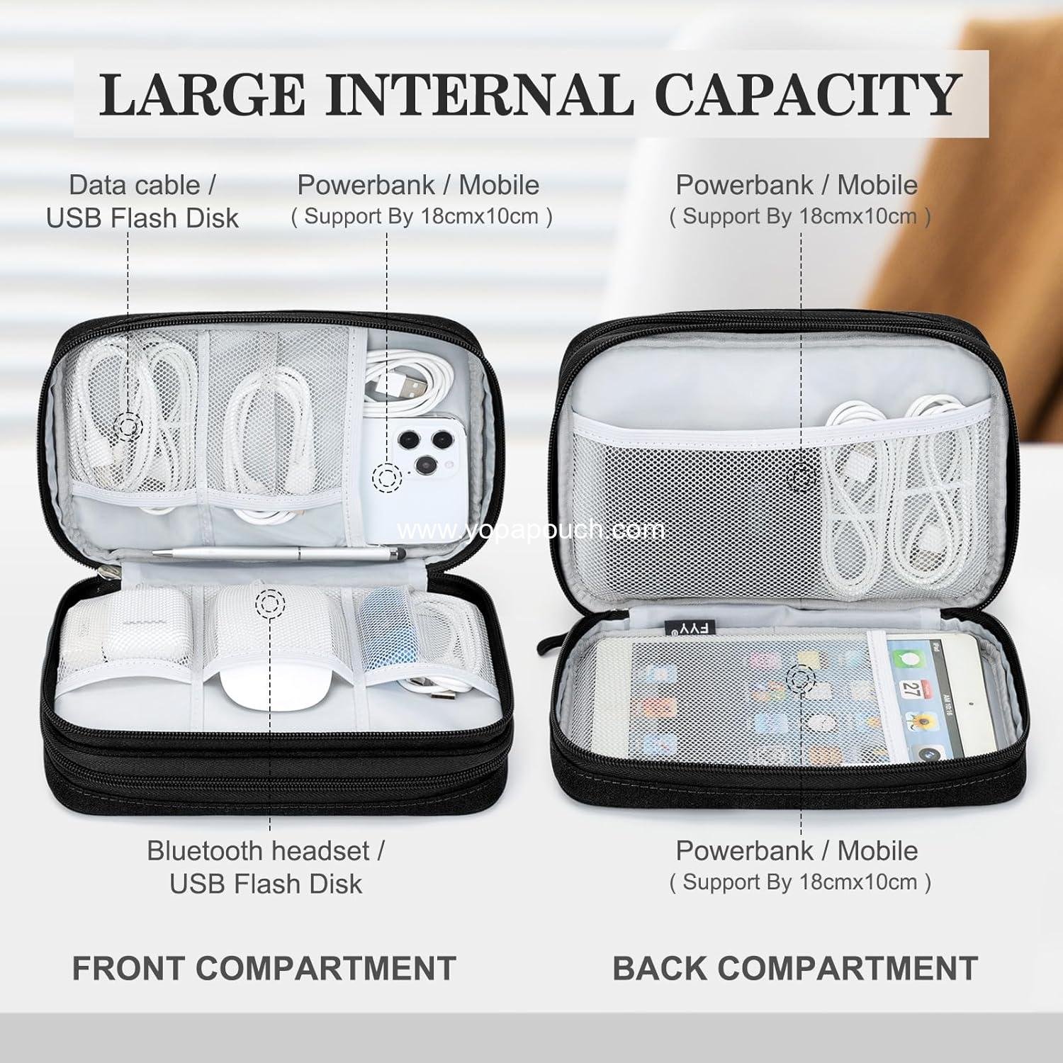 Wholesale Large Travel Cable Organizer Bag - Portable Waterproof Double Layer Electronic Accessories Storage Case for Cables, Chargers, and Phones - Black Supplier