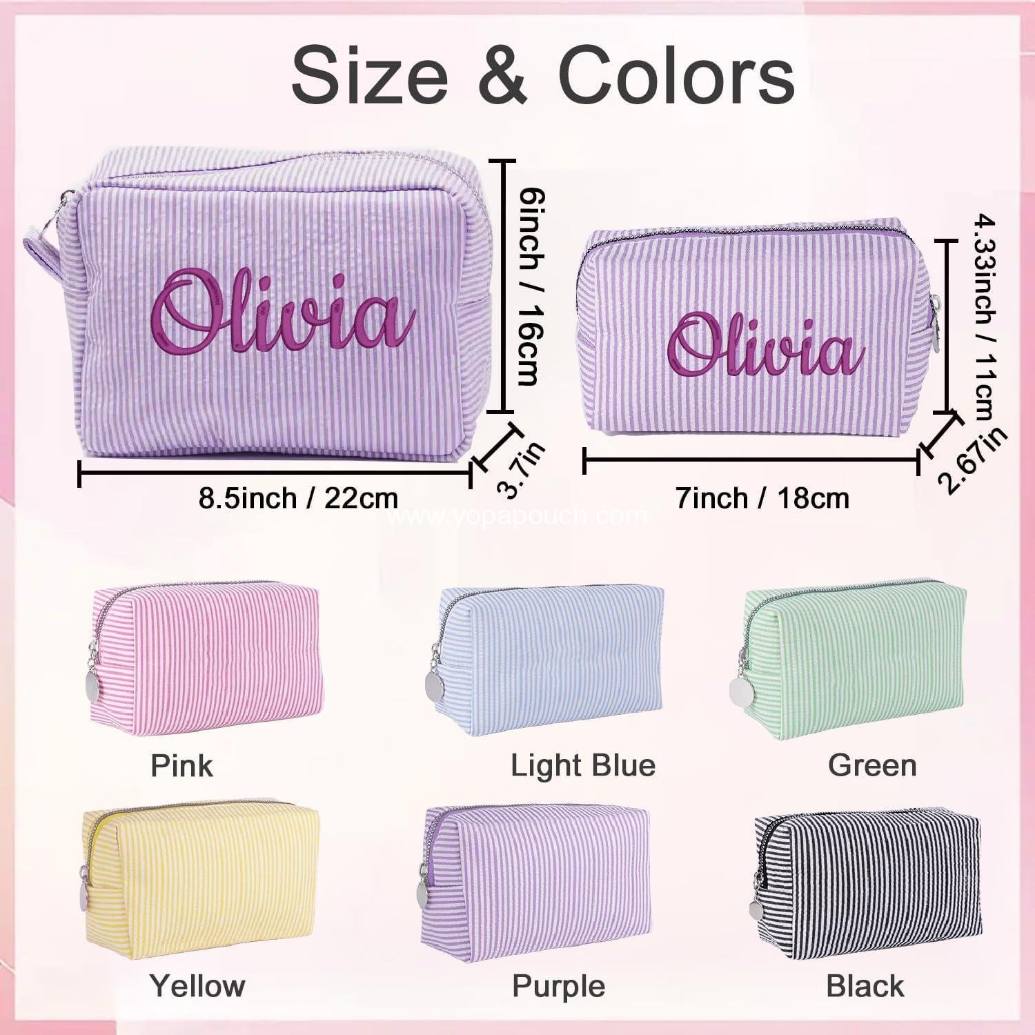 Wholesale Personalized Seersucker Makeup Bag with Embroidered Name & Birth Flower, Custom Small Travel Cosmetic & Toiletry Bag, Wedding Gifts for Bridesmaid or Bride (Makeup Bag with Name) Supplier Wholesale Personalized Seersucker Makeup Bag with Embroidered Name & Birth Flower, Custom Small Travel Cosmetic & Toiletry Bag, Wedding Gifts for Bridesmaid or Bride (Makeup Bag with Name) Supplier