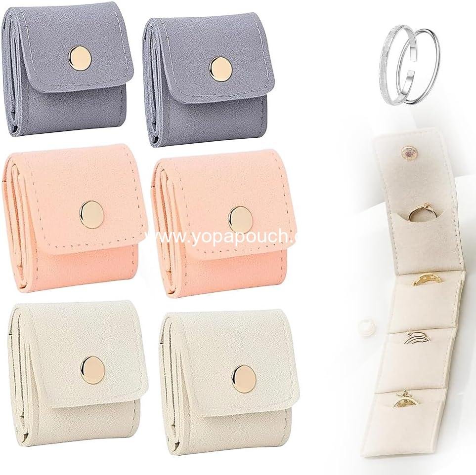 Mini Travel Jewelry Bag, Portable Foldable Mini Travel Jewelry Roll Bag with Buckle, Small Jewelry Box for Travel Essentials, Earrings, Rings, Necklaces (Multicolor*6)