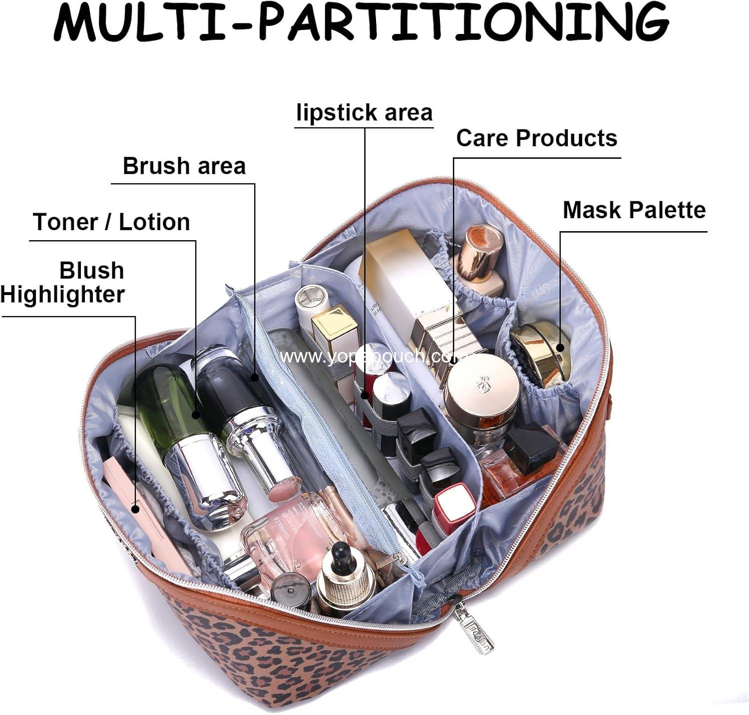 OEM Travel Makeup Bag Set for Women: 3-Piece Leopard Print Cosmetic Bags with Handle - Waterproof Vegan Leather Toiletry Bag with Compartments (01-A-Brown) Supplier