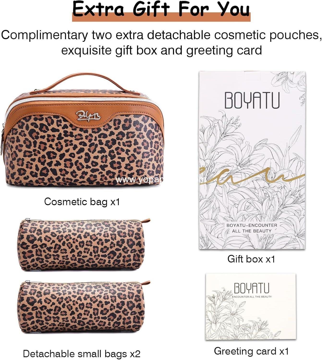 OEM Travel Makeup Bag Set for Women: 3-Piece Leopard Print Cosmetic Bags with Handle - Waterproof Vegan Leather Toiletry Bag with Compartments (01-A-Brown) Supplier