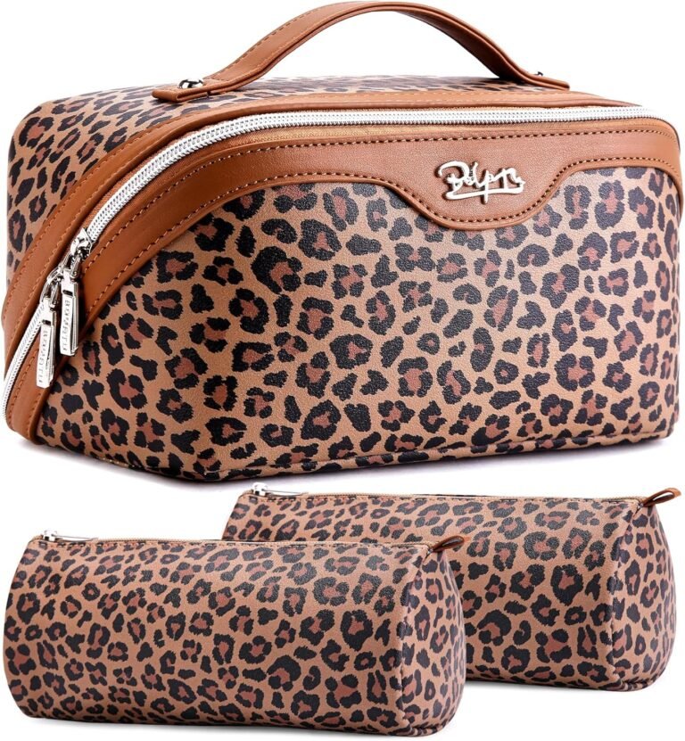 OEM Travel Makeup Bag Set for Women: 3-Piece Leopard Print Cosmetic Bags with Handle - Waterproof Vegan Leather Toiletry Bag with Compartments (01-A-Brown) Supplier