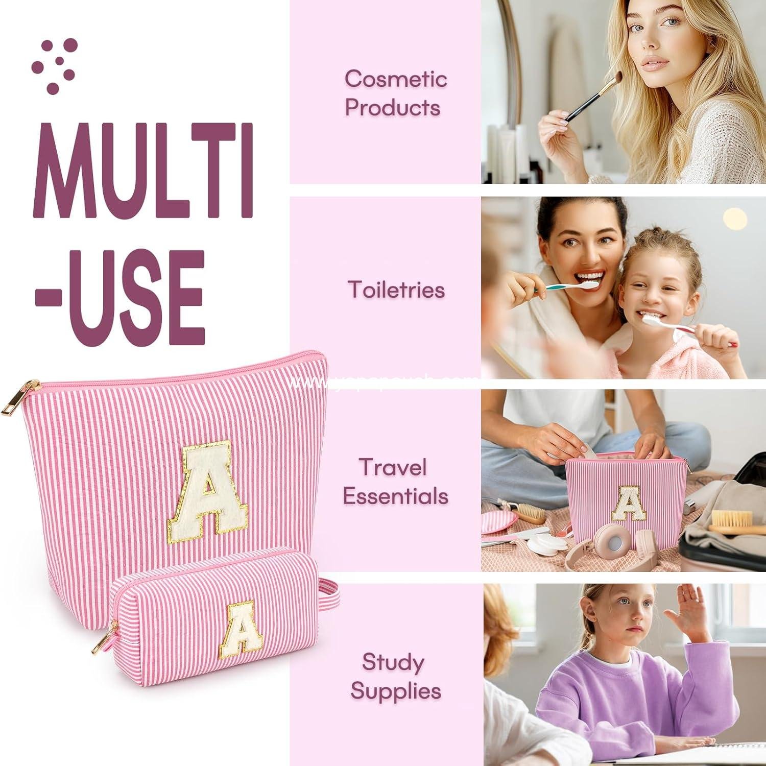 OEM 2 PCS Initial Makeup Bags for Women - Travel Cosmetic Bag for Toiletries - Birthday Gifts for Girls Ages 11-18, Graduation Gifts, Trendy Teen Accessories - Pink Supplier