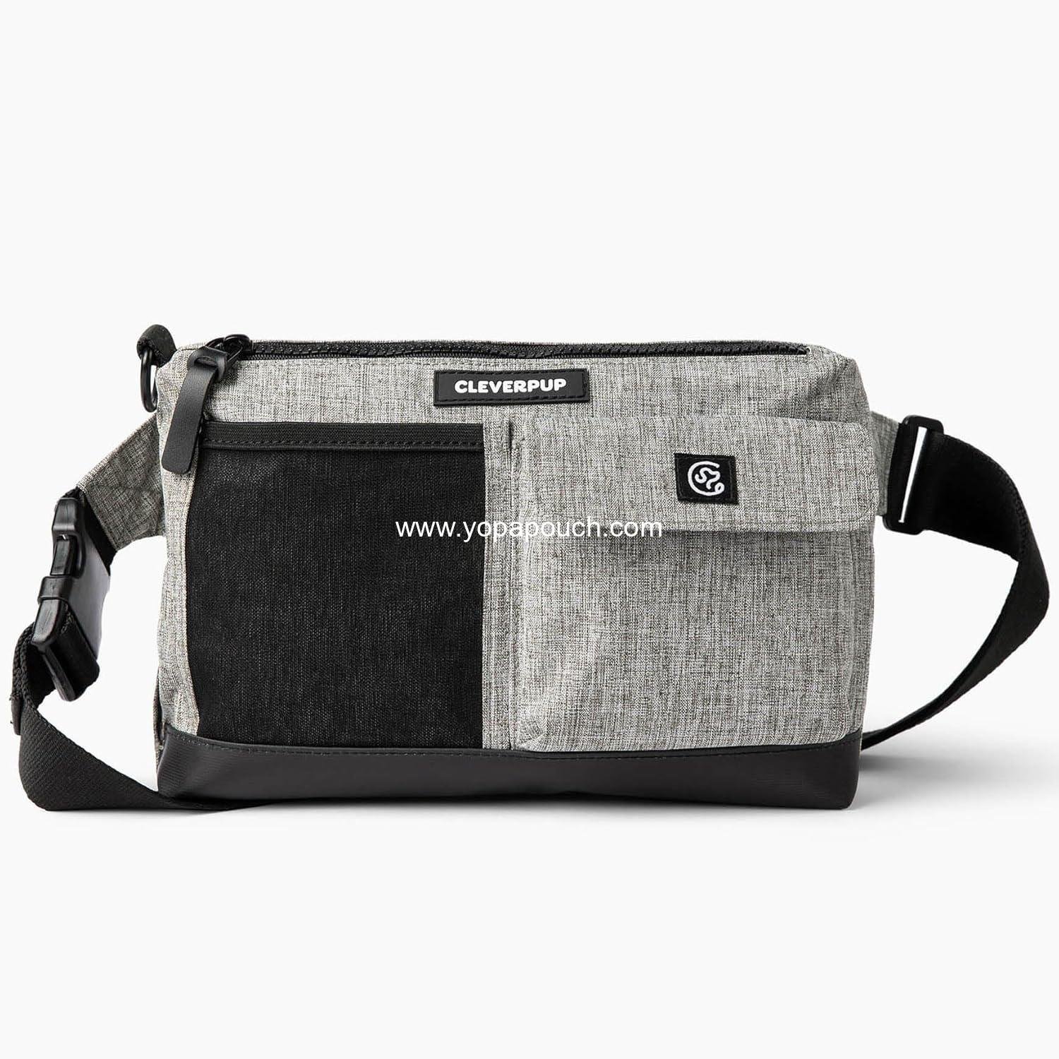 Wholesale Dog Walk & Train Sling Bag - Hands-Free 2-in-1 Treat Pouch, Poop Bag Holder, Clicker, Phone Pocket - Adjustable Crossbody/Fanny Pack in Heather Grey Supplier