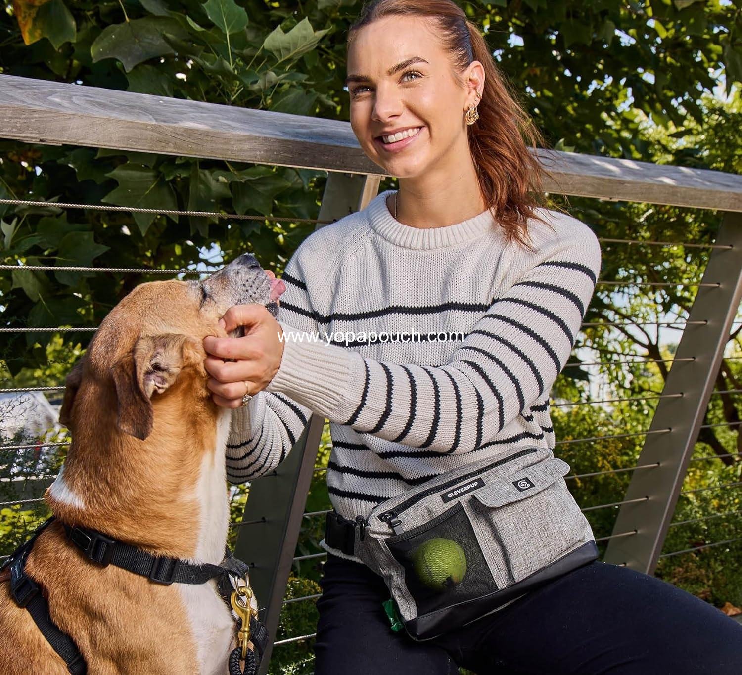 Wholesale Dog Walk & Train Sling Bag - Hands-Free 2-in-1 Treat Pouch, Poop Bag Holder, Clicker, Phone Pocket - Adjustable Crossbody/Fanny Pack in Heather Grey Supplier