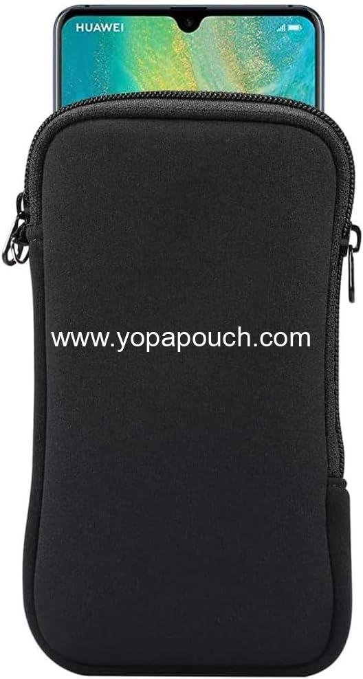 Neoprene Shock Absorbing Proof Pouch Large Cell Phone Sleeve Case Cover w Zipper/Neck Strap for iPhone 14 Plus Samsung Galaxy Note20 Ultra S22 Ultra A13 A03 A23 Moto G Power 2022 LG Stylo 6 (Black)