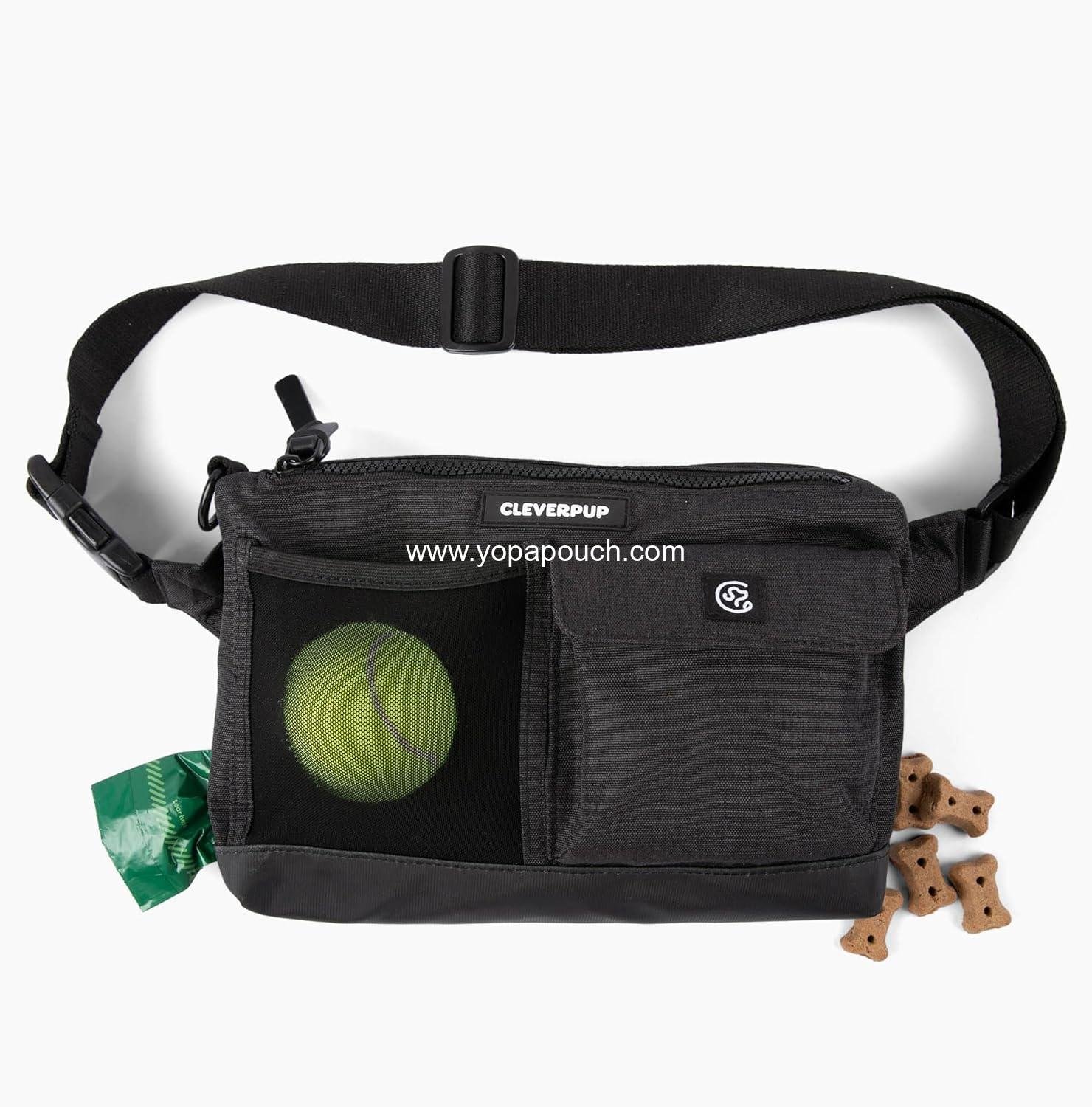 Dog Walk & Train Sling Bag - Hands-Free 2-In-1 Treat Pouch, Poop Bag Holder, Clicker, Phone Pocket - Crossbody/Fanny Pack, Adjustable Strap - Graphite