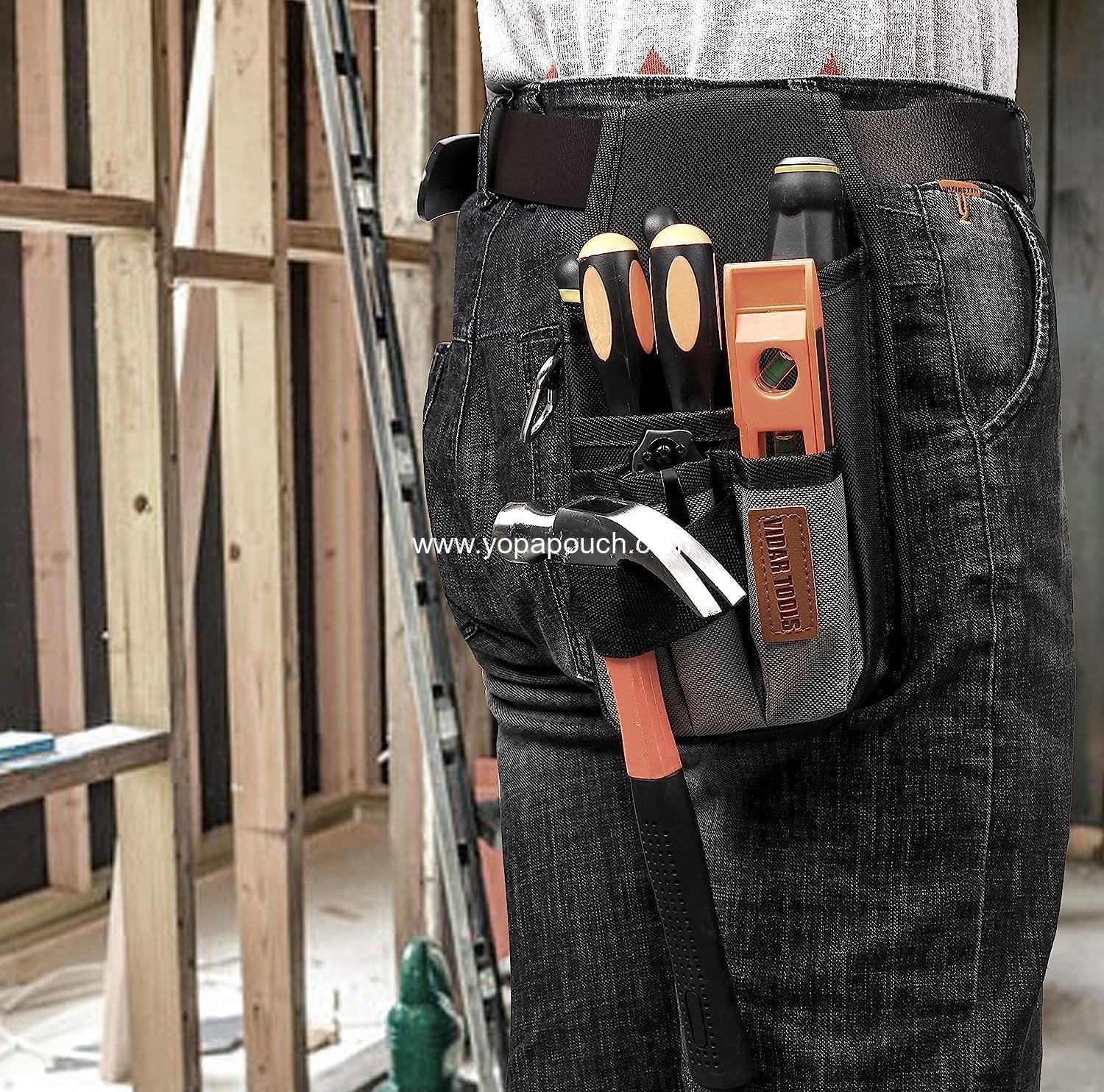 Wholesale Mini Tool Pouch with Belt Clip, Compact Organizer for Tool Belt, 5 Pockets and Heavy-Duty Metal Clip Attachment - Manufacturer