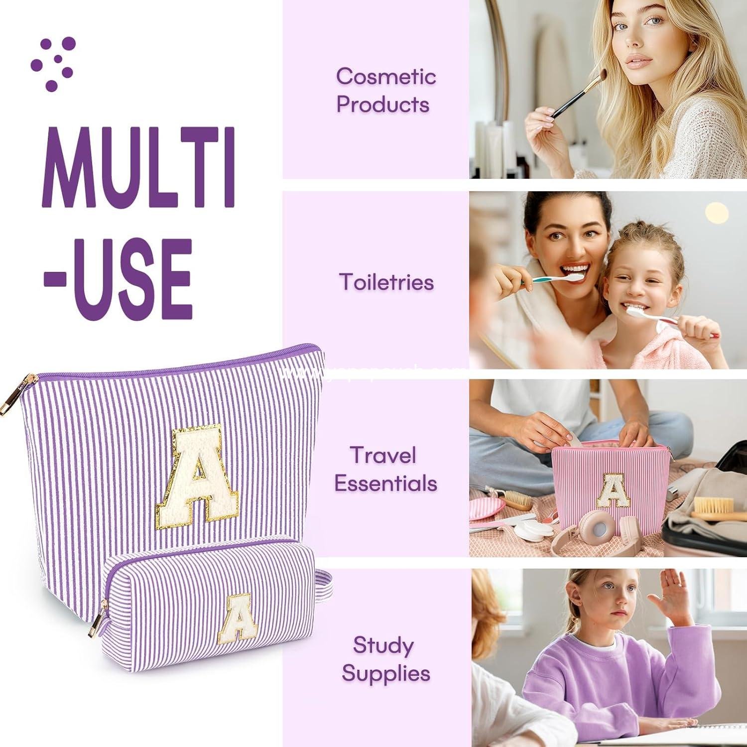 OEM 2 PCS Initial Makeup Bags for Women - Travel Toiletry Cosmetic Bags - Ideal Birthday Gifts for Girls Ages 11-18 - Graduation and Teacher Gift - Trendy Purple - Supplier