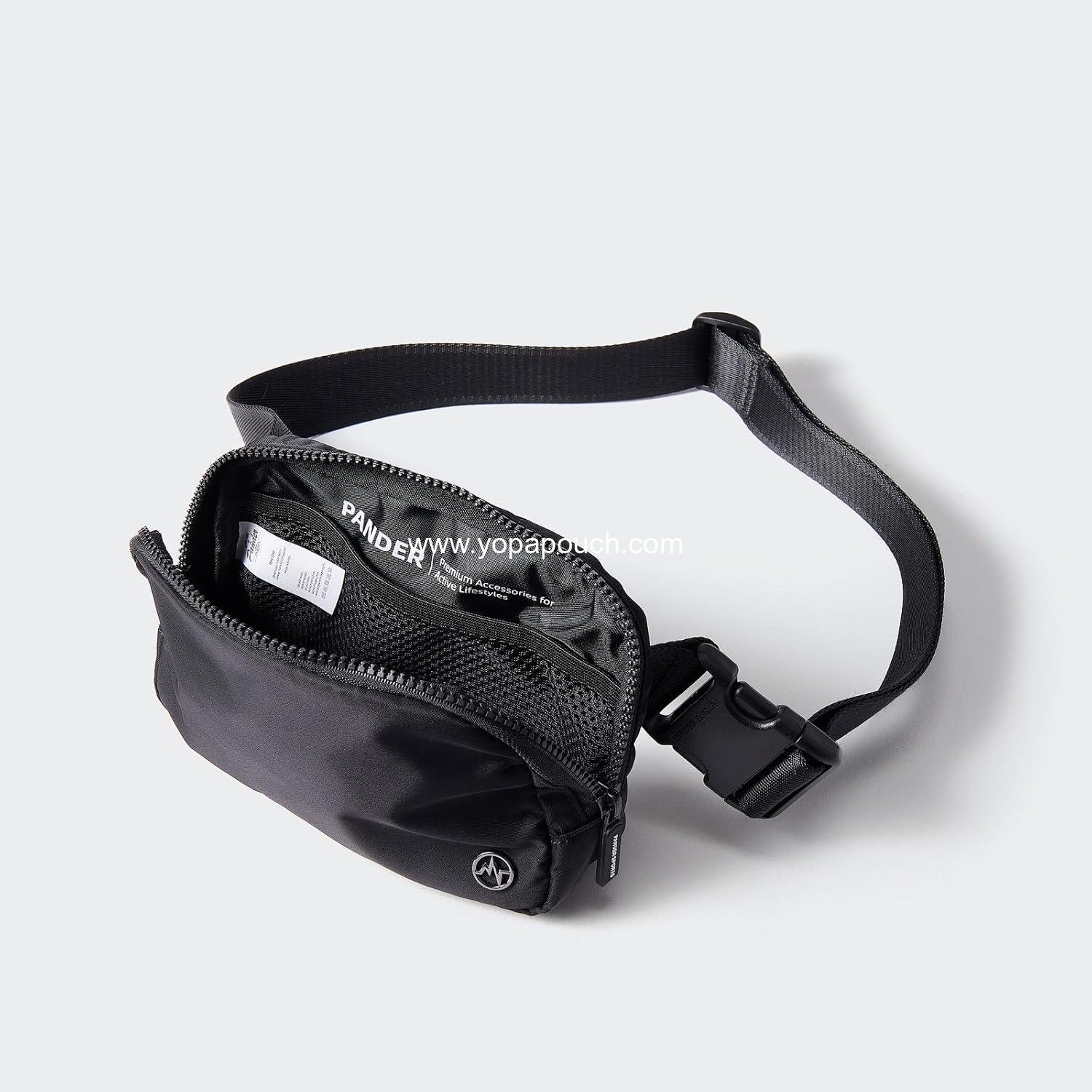 Wholesale Two Way Zipper Fanny Pack Nylon Waist Bag for Women, Water Repellent Crossbody Pack with Adjustable Strap (Black) - Manufacturer