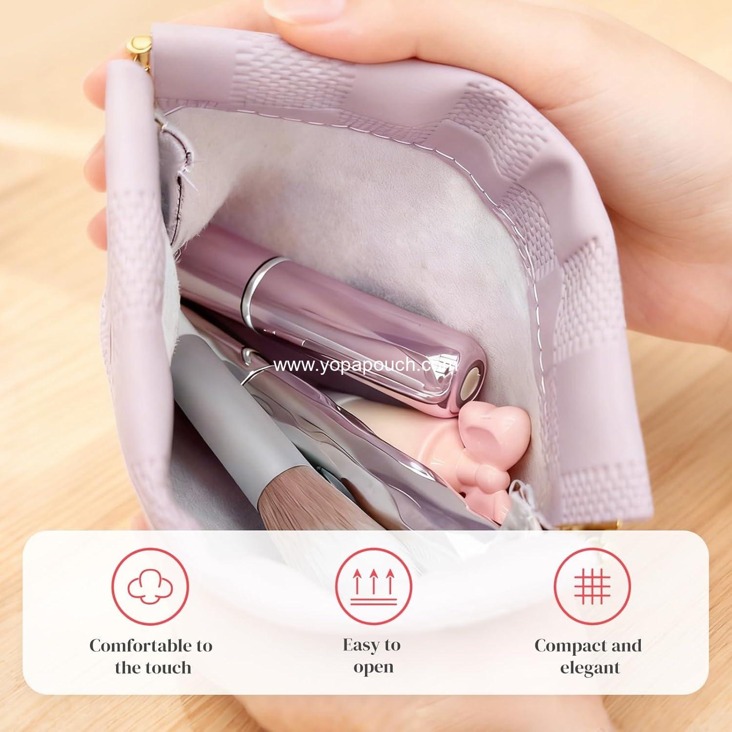 Wholesale Portable Snap Pouch 5 Pcs – 2026 New Closure Organizer Makeup Bag with No Zipper for Travel (Black) – Supplier