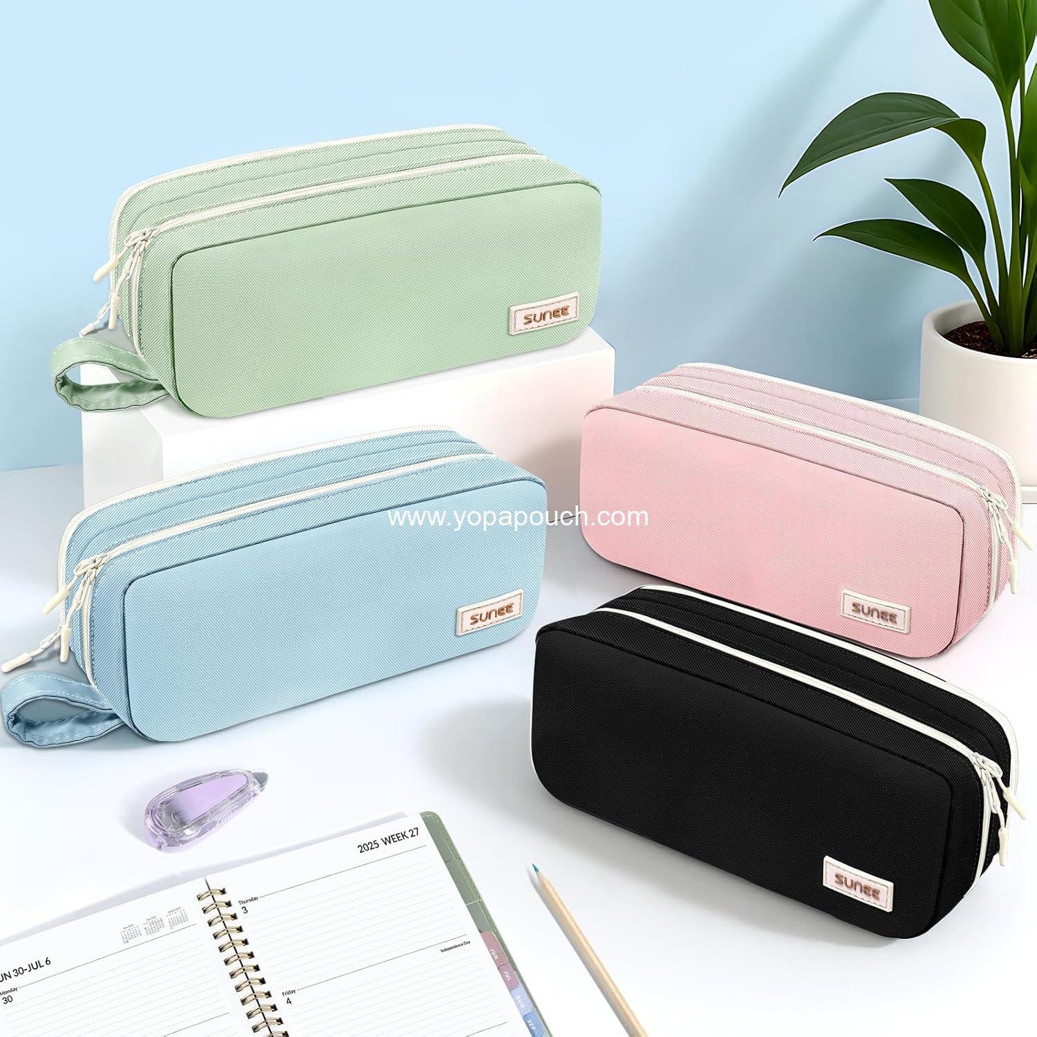 Wholesale Large Capacity Pencil Pouch, Aesthetic Pen Bag Office Organizer, Simple Sturdy Multifunctional for Teen Girls, Women, Men, Blue Supplier