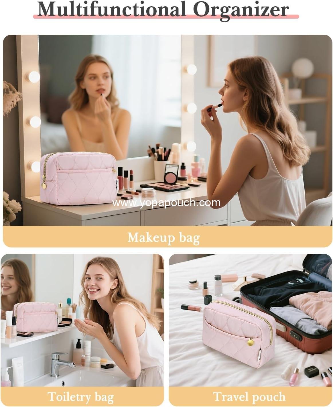 OEM Travel Cosmetic Bag, Puffy Padded Toiletry Bag for Women, Makeup Organizer Case, Wide-open Pouch Purse, Travel Essentials, Wholesale Supplier