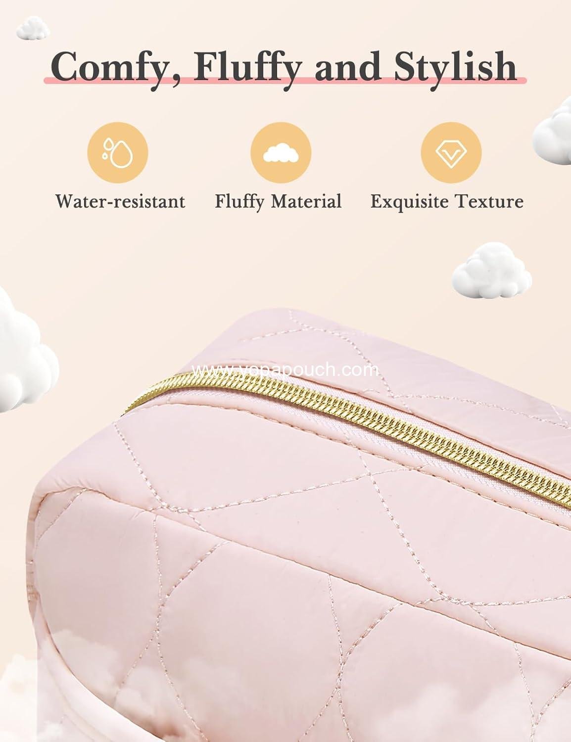 OEM Travel Cosmetic Bag, Puffy Padded Toiletry Bag for Women, Makeup Organizer Case, Wide-open Pouch Purse, Travel Essentials, Wholesale Supplier