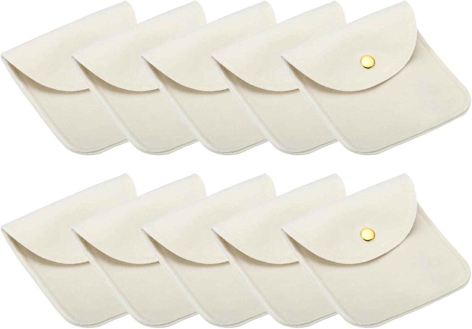PATIKIL 10x10cm Jewelry Pouches with Snap Button, 10 Pack Velvet Jewelry Pouches Portable Soft Storage for Necklace Bracelet Earring Watch Rings Brooch, Beige