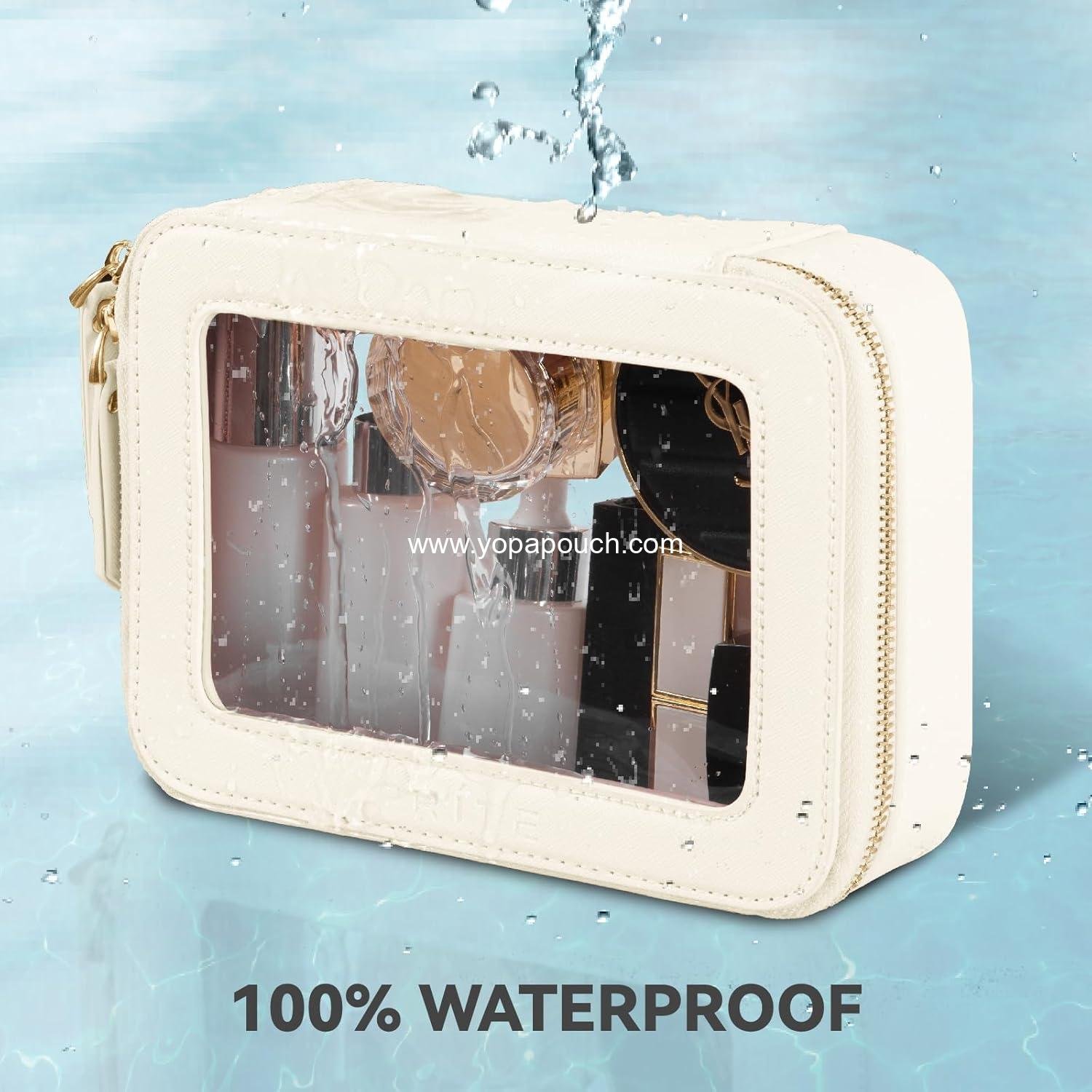 Wholesale Clear Makeup Bag Cosmetic Organizer Waterproof Travel Toiletry Pouch with Golden Zipper (Beige) - Supplier