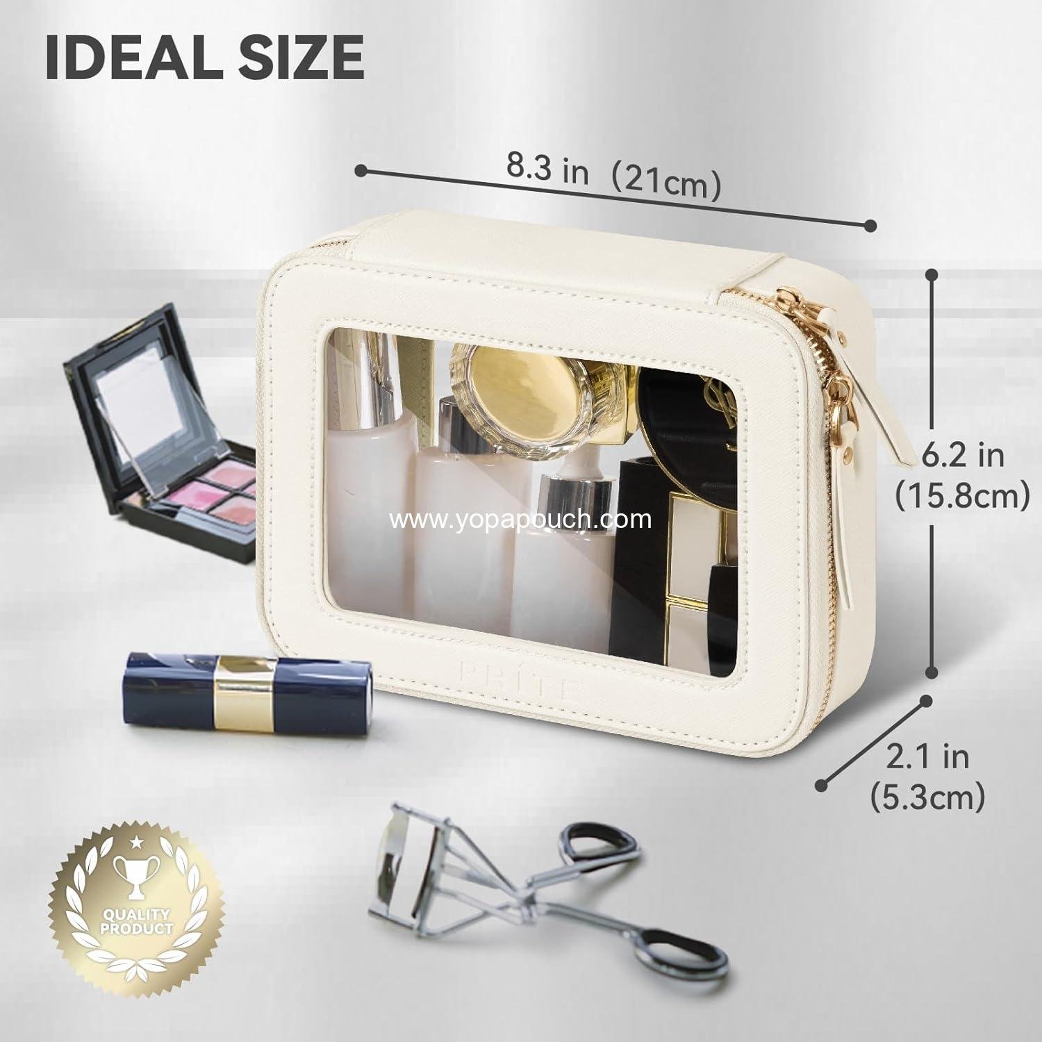 Wholesale Clear Makeup Bag Cosmetic Organizer Waterproof Travel Toiletry Pouch with Golden Zipper (Beige) - Supplier