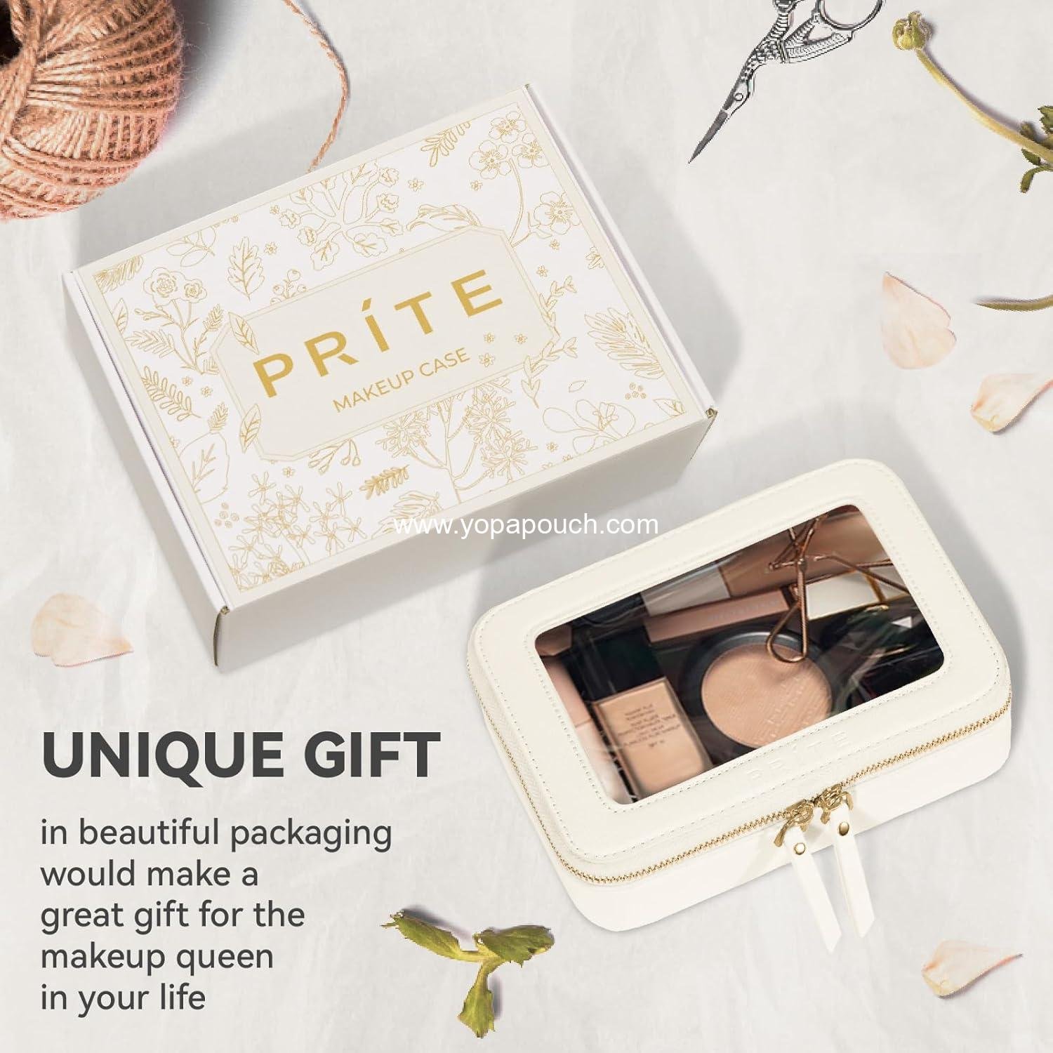 Wholesale Clear Makeup Bag Cosmetic Organizer Waterproof Travel Toiletry Pouch with Golden Zipper (Beige) - Supplier