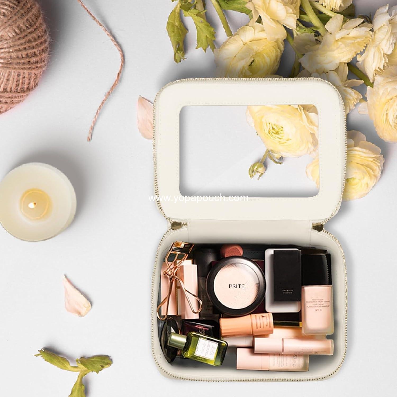 Wholesale Clear Makeup Bag Cosmetic Organizer Waterproof Travel Toiletry Pouch with Golden Zipper (Beige) - Supplier