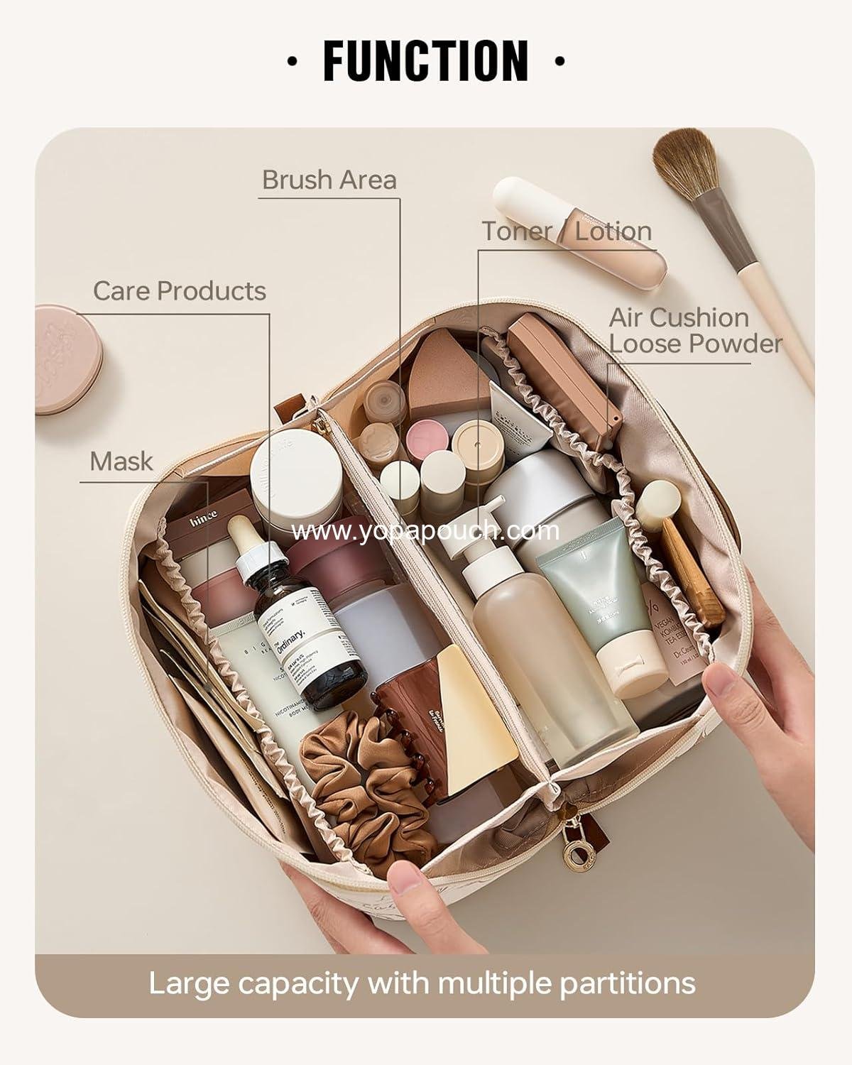 Wholesale Large Capacity Travel Makeup Bag, Waterproof Portable Open Flat Toiletry Pouch for Women, Cosmetic Organizer (F-Beige) - Supplier