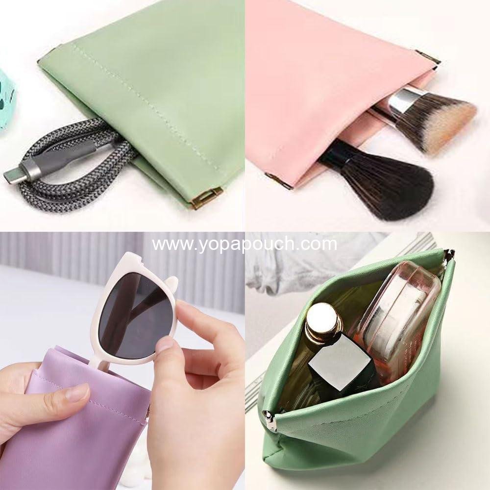Wholesale 6 Pcs Small Makeup Bags for Purse, Snap Closure Organizer Pouches, Portable No Zipper Self-Closing Travel Storage Bag Mini PU Leather for Cosmetics, Headphones, Jewelry (Mix Colors) Supplier