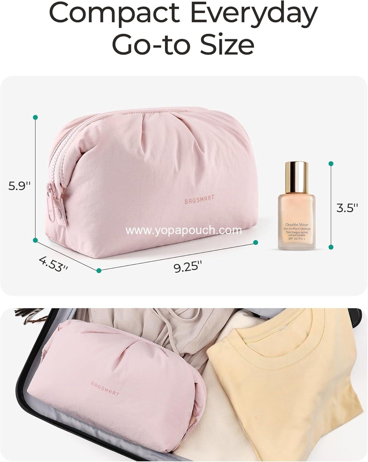 Wholesale Large Capacity Makeup Bag for Women, Cute Travel Toiletry Organizer, Wide-Open Cosmetic Pouch for Essentials, Brushes (Pink) Manufacturer